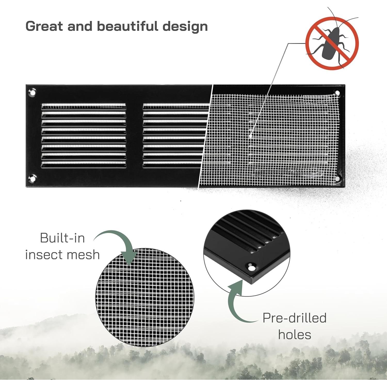 Cubierta de Ventilación de Metal 30x10 cm - Paquete de 2 - Negro