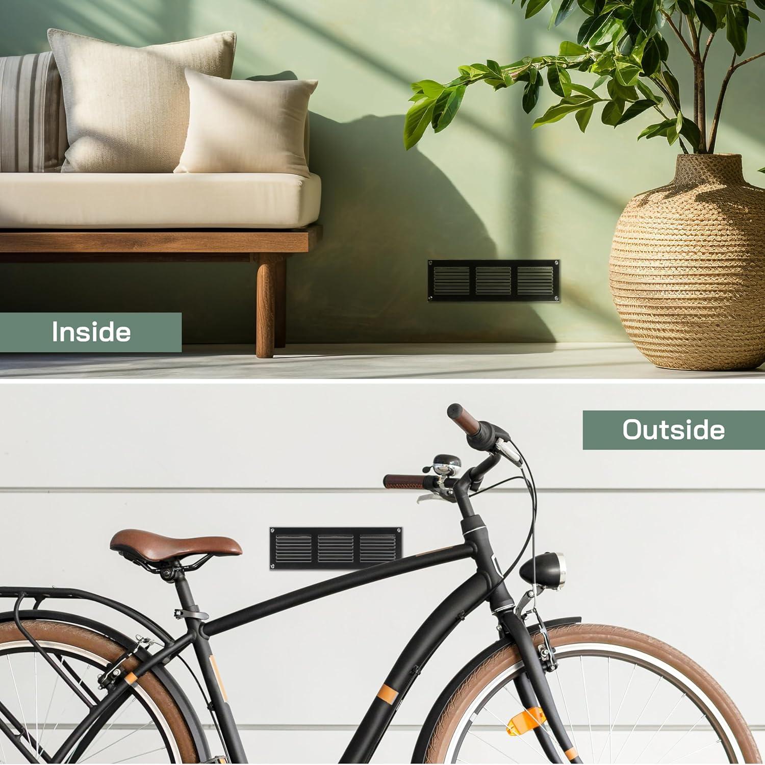 Cubierta de Ventilación de Metal 30x10 cm - Paquete de 2 - Negro