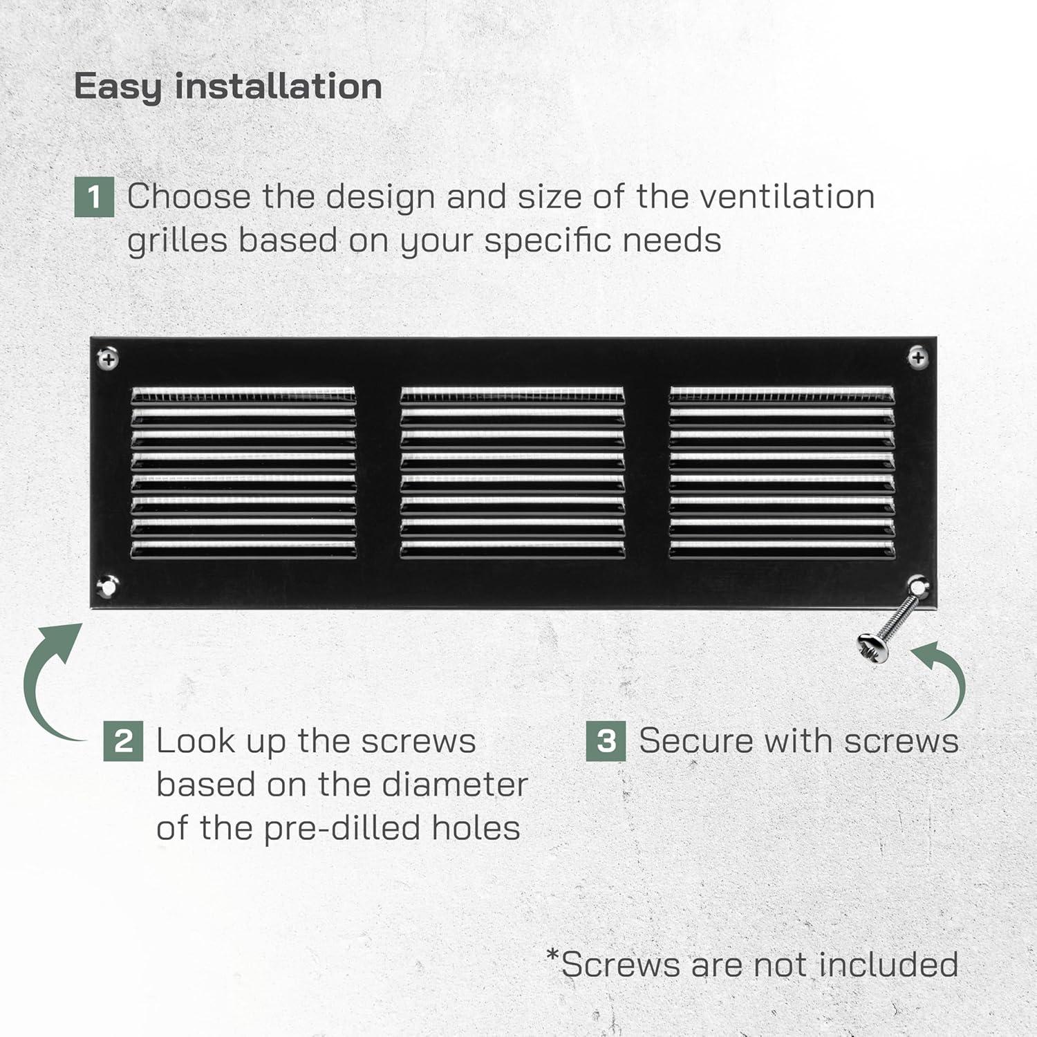 Cubierta de Ventilación de Metal 30x10 cm - Paquete de 2 - Negro