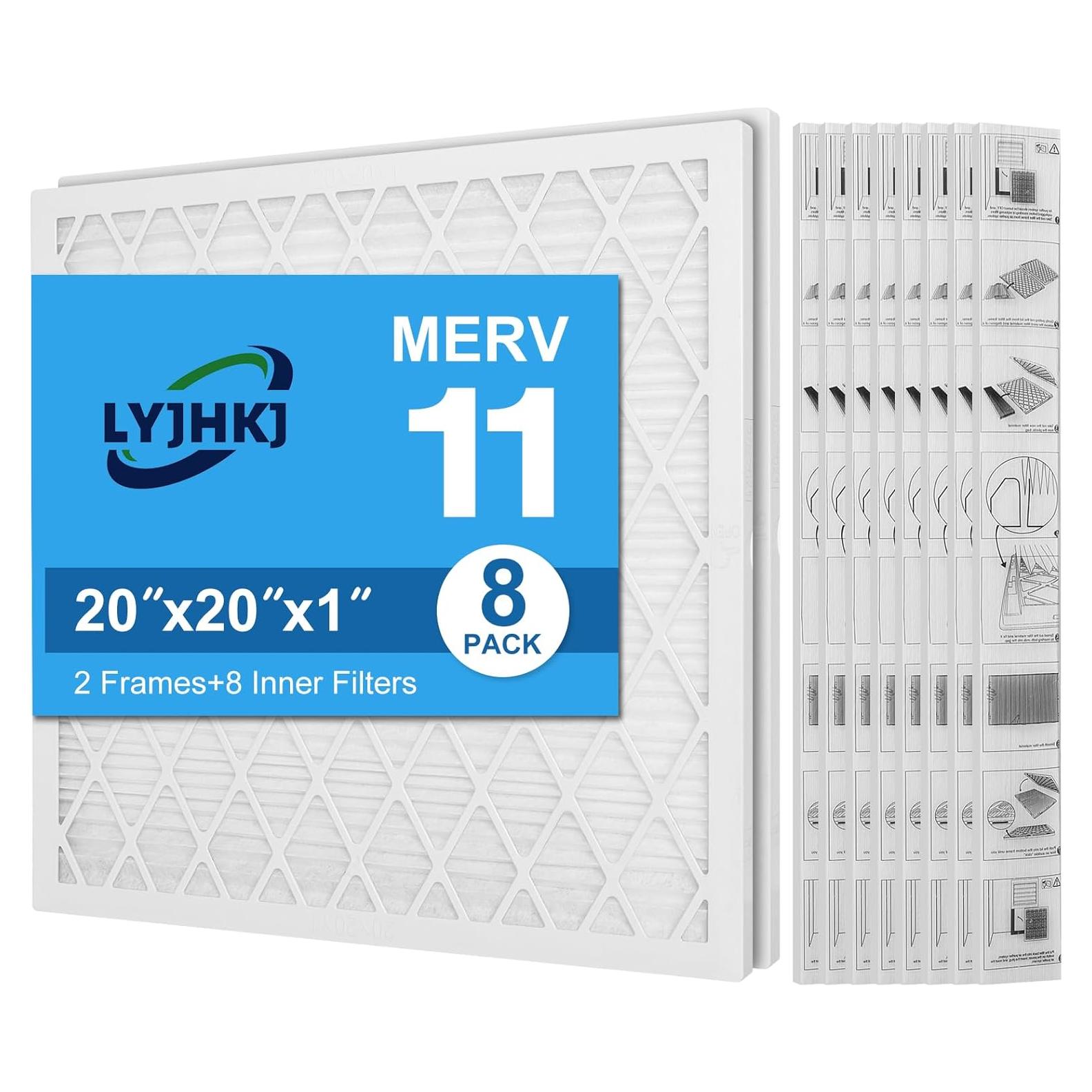 Filtro de aire 20x20x1 MERV 11 LYJHKJ - 2 marcos ABS + 8 filtros