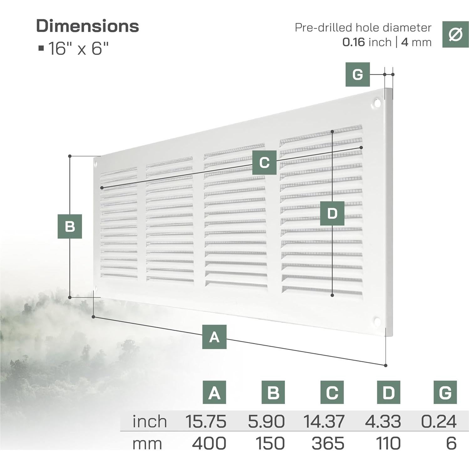 Cubierta de Ventilación de Metal 2 Pzas 40x15 cm con Protección Insectos