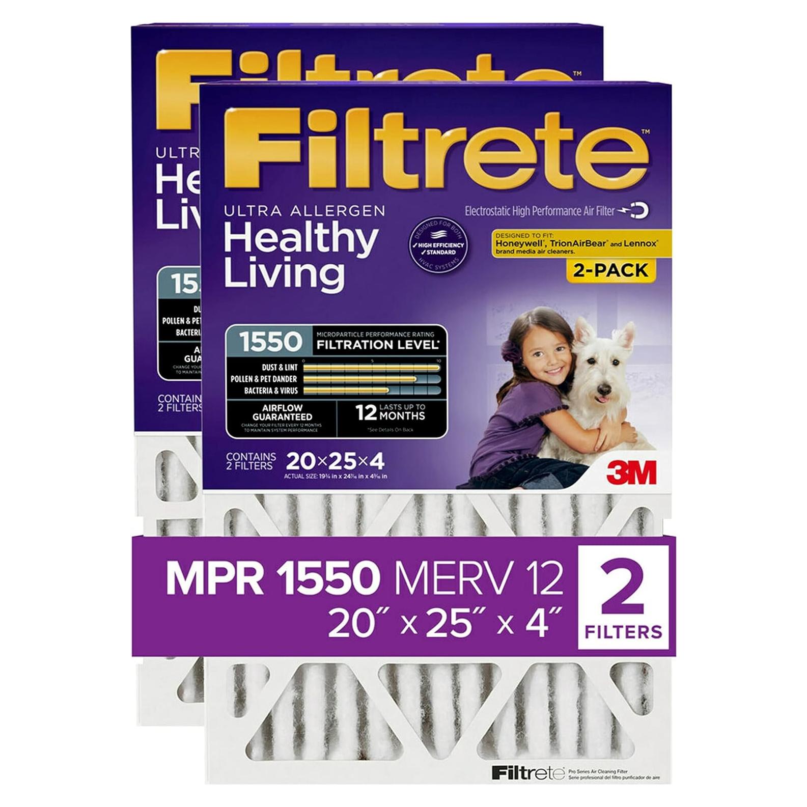 Filtro de Aire Filtrete 20x25x4 SlimFit MPR 1550 Paquete de 2