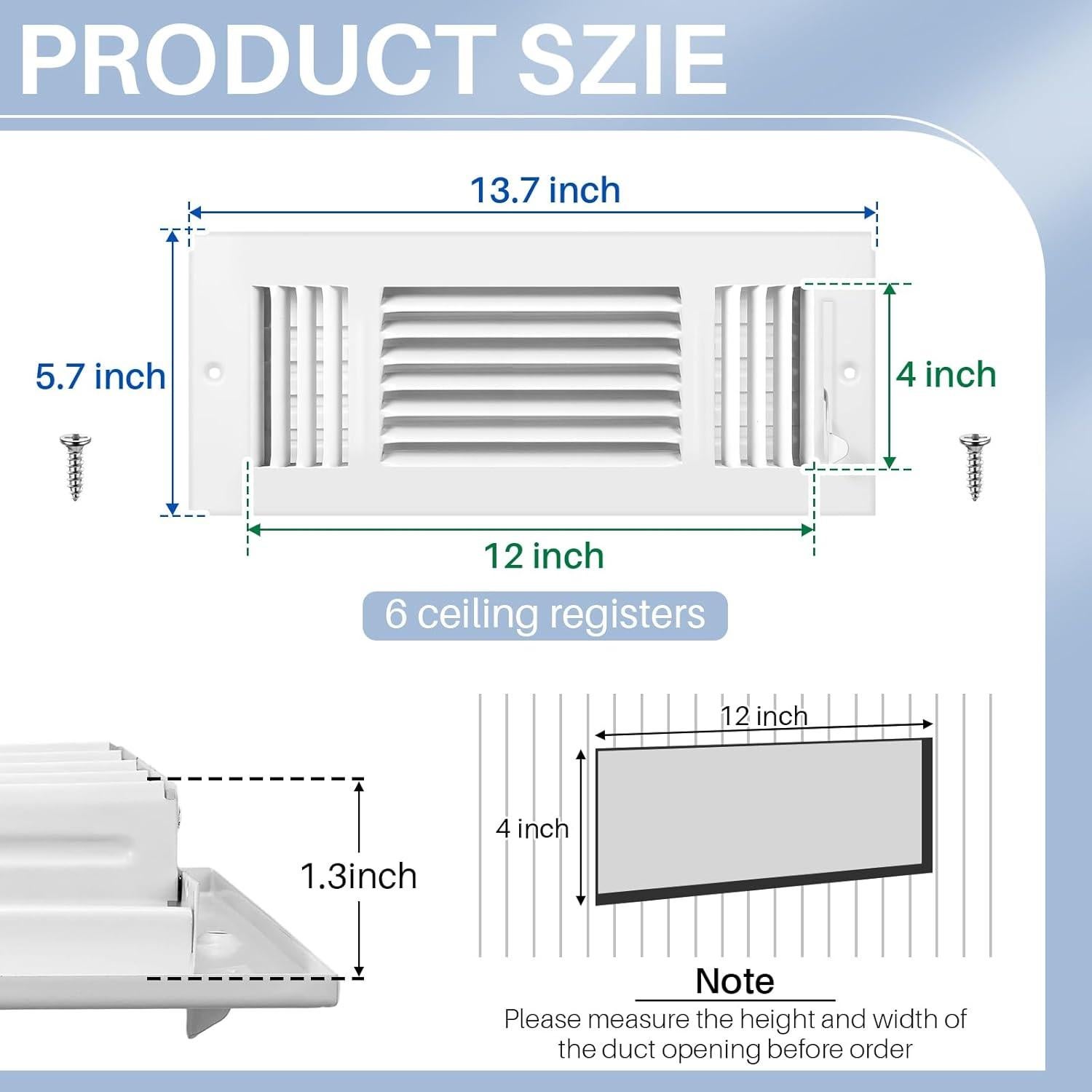 Cubiertas de Ventilación de Techo Datanly 30.48x10.16cm 6 Pcs