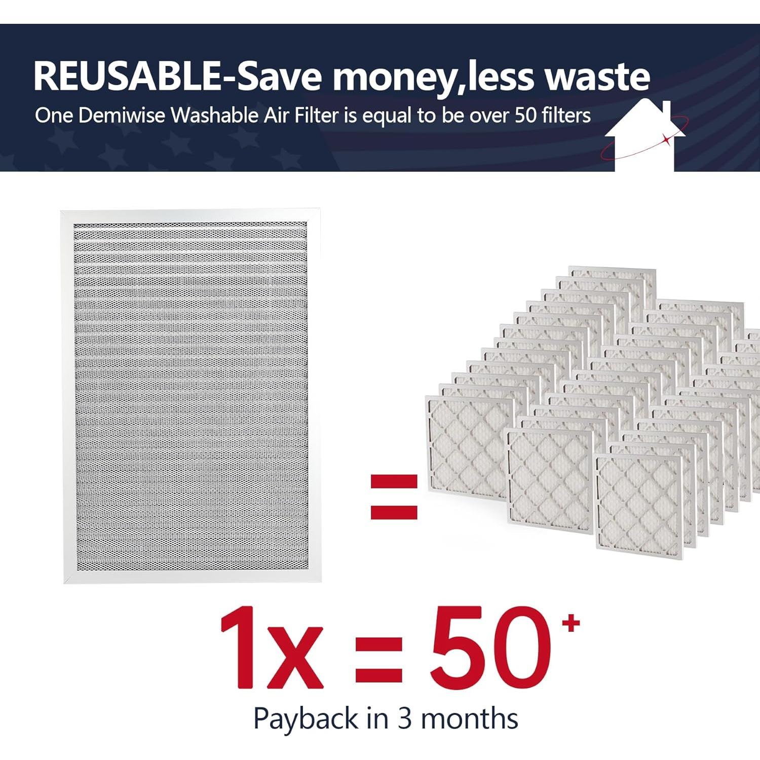 Filtro de Aire Lavable Demiwise 14x24x1 MERV 8 Aluminio