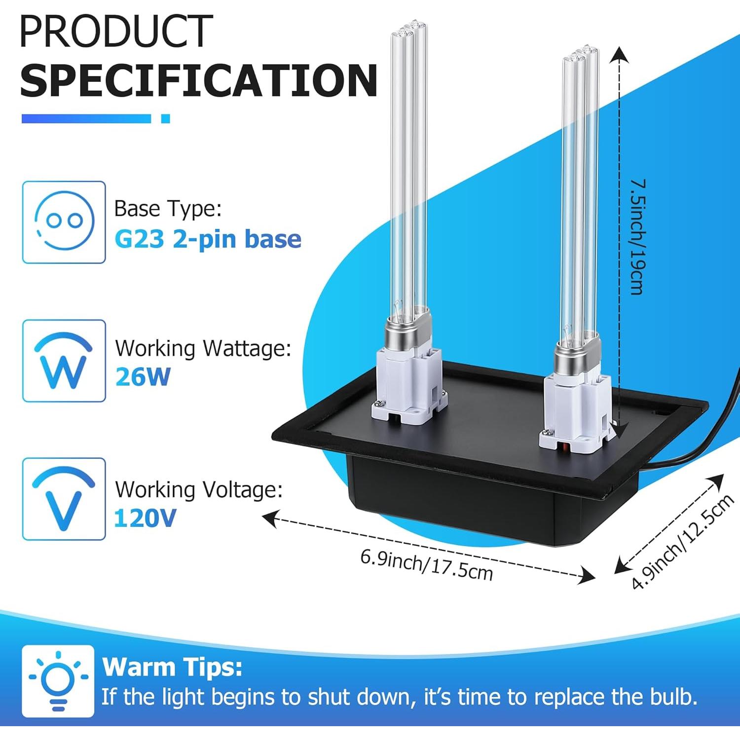 Purificador de Aire UV Qualirey 26W para HVAC - Luz UVC Doble