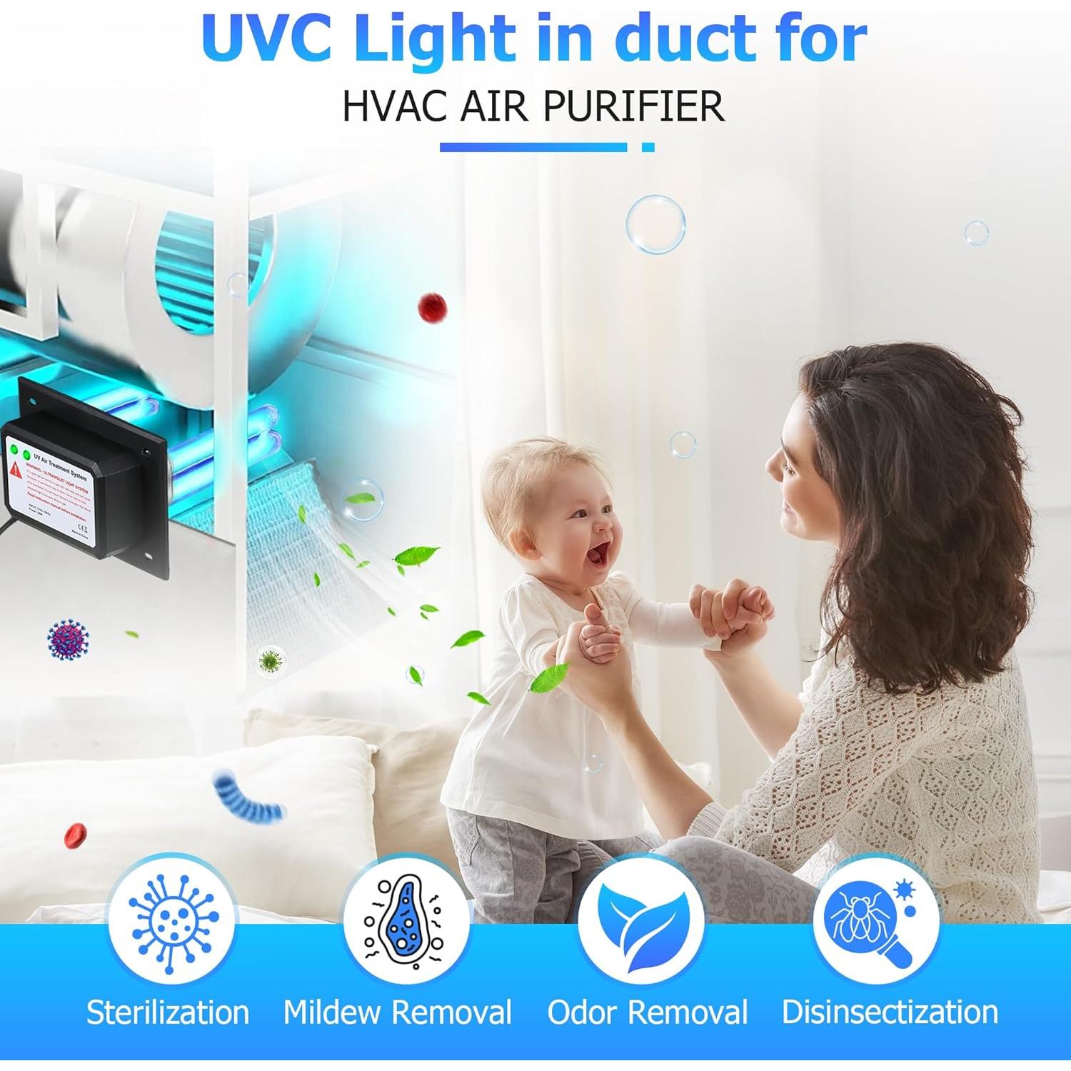Purificador de Aire UV Qualirey 26W para HVAC - Luz UVC Doble