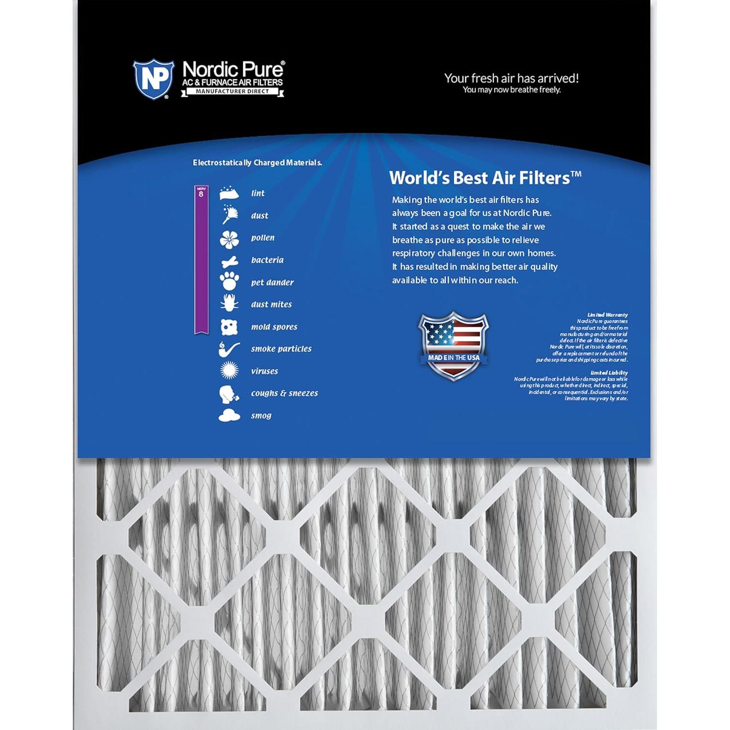 Filtros de Aire Nordic Pure MERV 8 20x25x5 Paquete de 4