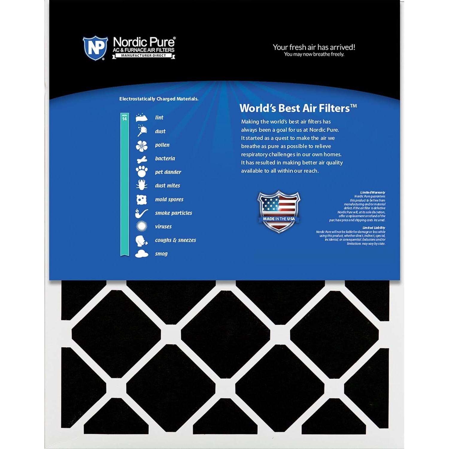 Filtros de Aire Plisados Nordic Pure MERV 14 Carbon Paquete 12