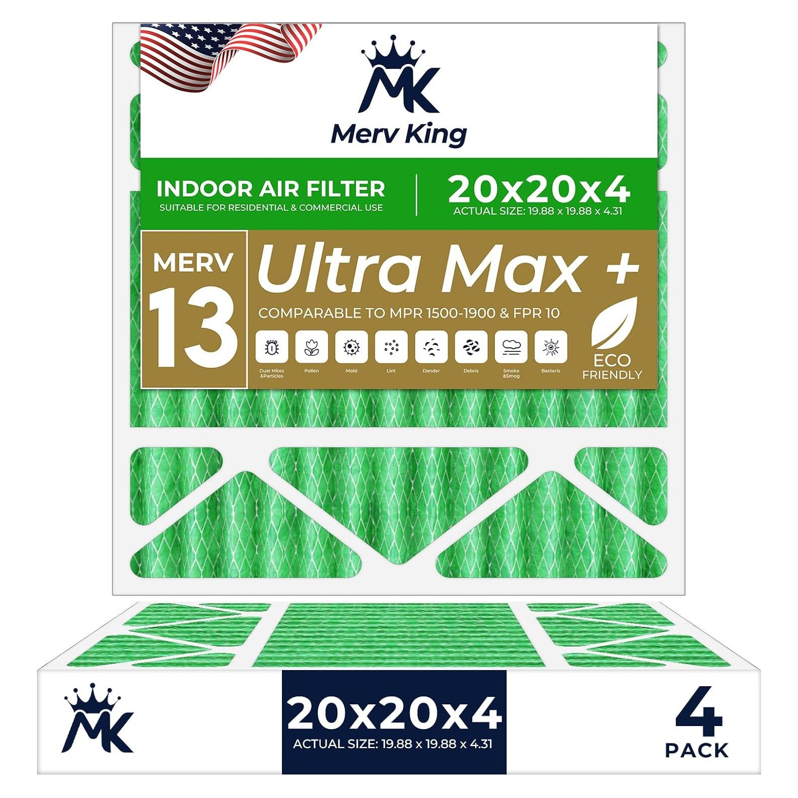 Filtro de Aire Merv King 20x20x4 MERV 13 Paquete de 4