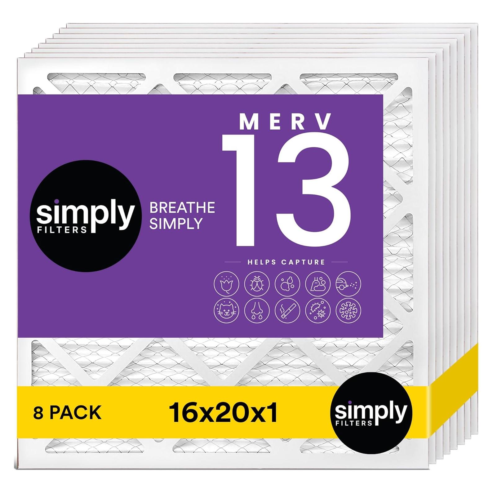 Filtro de Aire Simply MERV 13 16x20x1 Paquete de 8 para HVAC