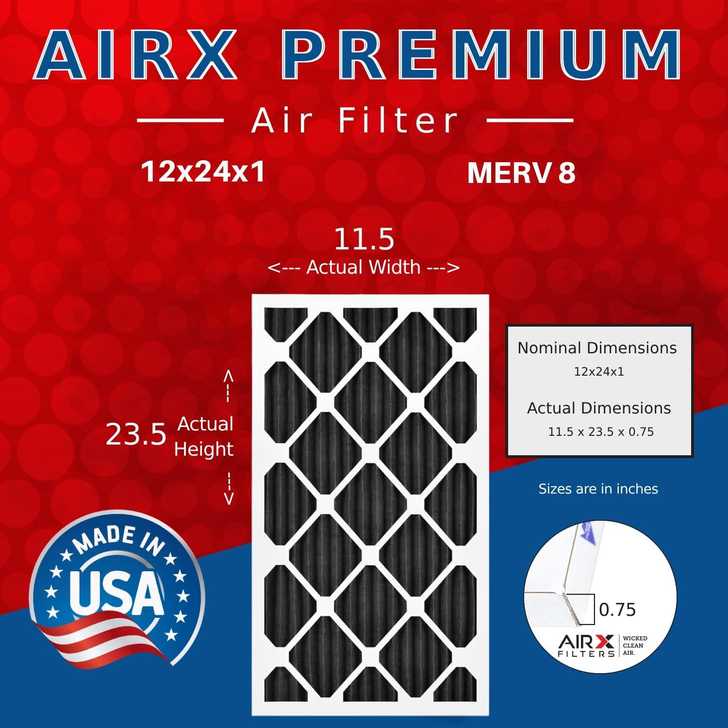 Filtros de Aire AirX MERV 8 12x24x1 Paquete de 6 Carbono