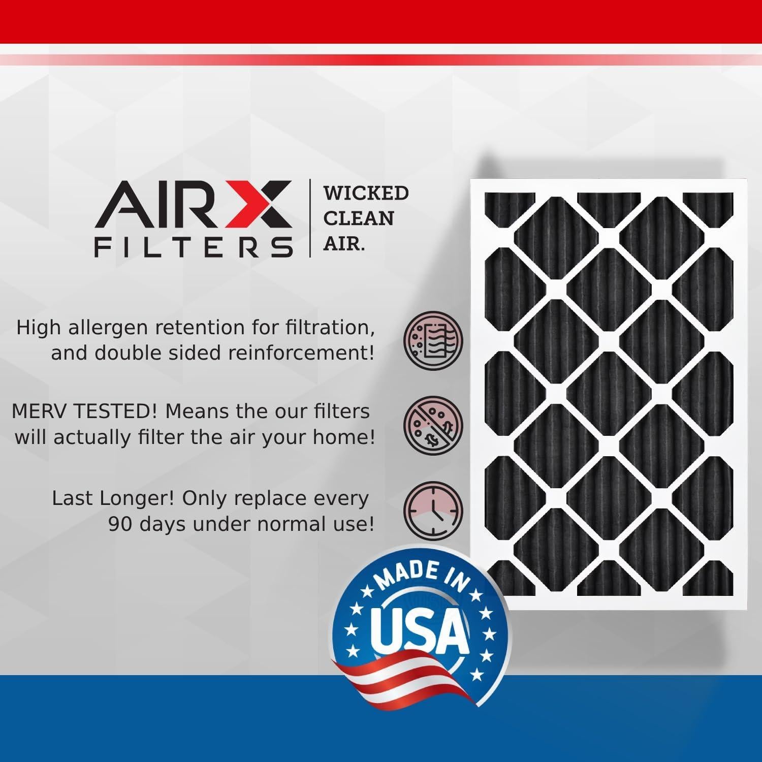 Filtros de Aire AirX MERV 8 12x24x1 Paquete de 6 Carbono