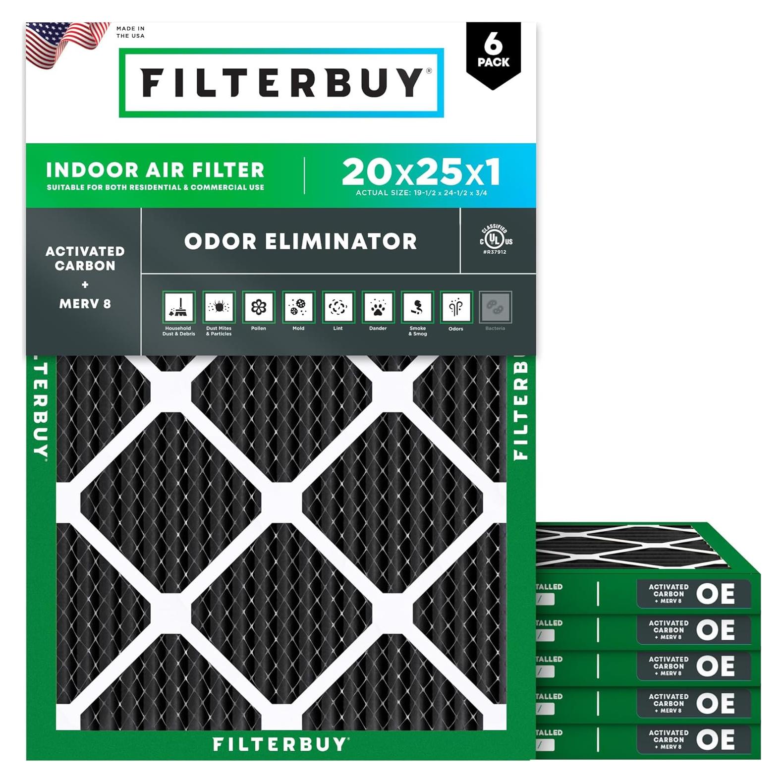 Filtro de Aire Filterbuy 20x25x1 MERV 8 Eliminador de Olores
