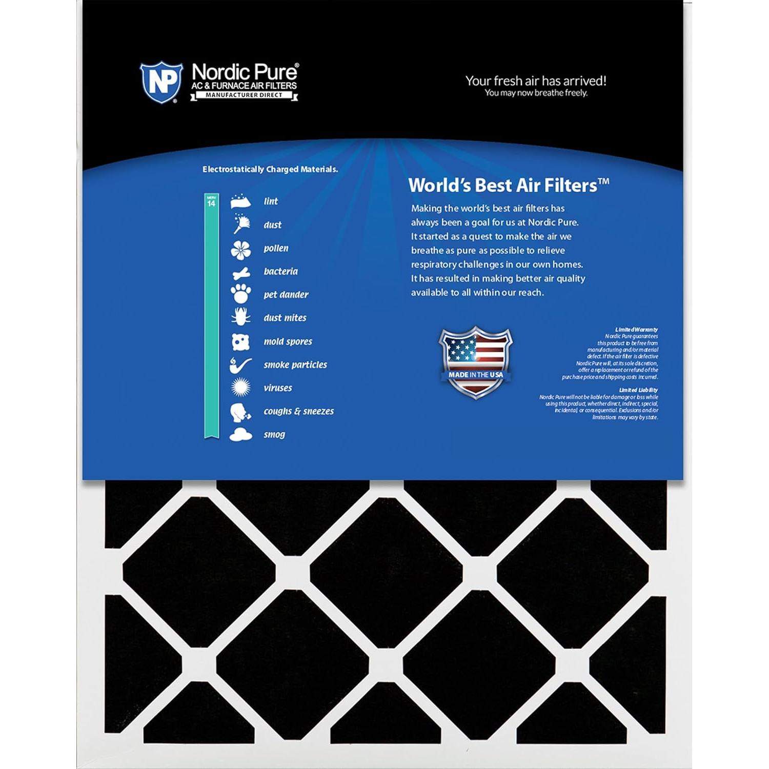 Filtros de Aire Plisados Nordic Pure MERV 14 Carbon 3 Paquete