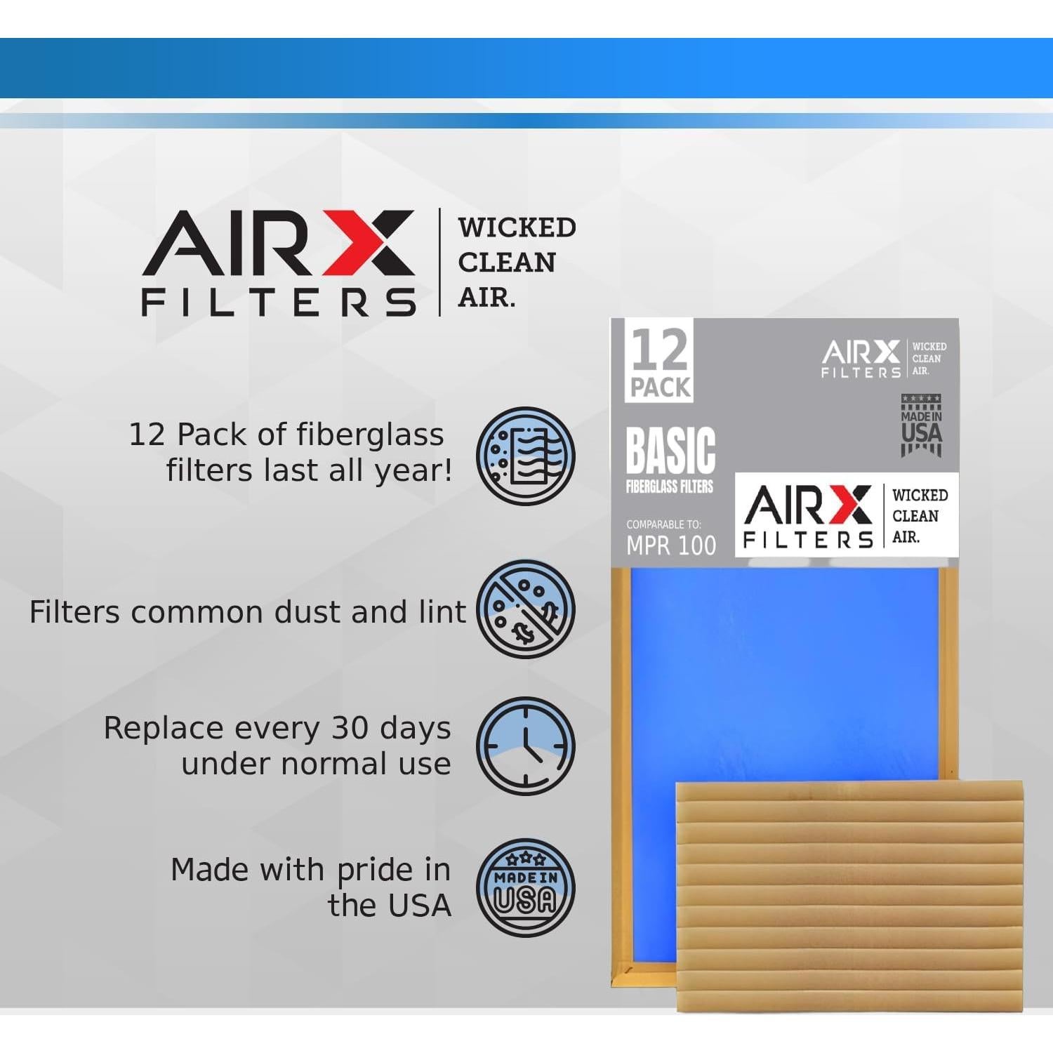 Filtro de Aire 14x24x1 AIRX FILTERS - Paquete de 12 Filtros