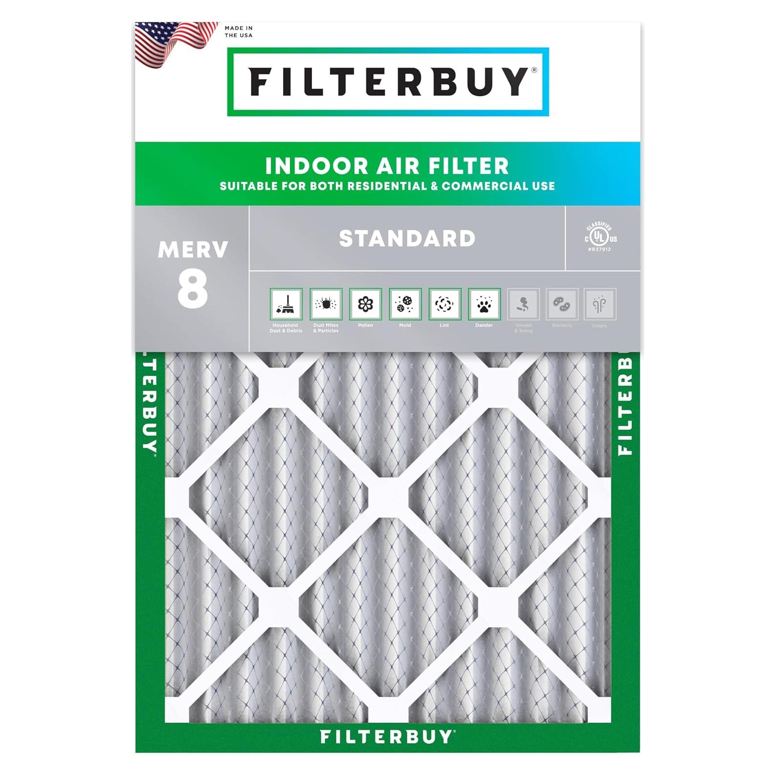 Filtro de aire Filterbuy 24x30x2 MERV 8 para HVAC