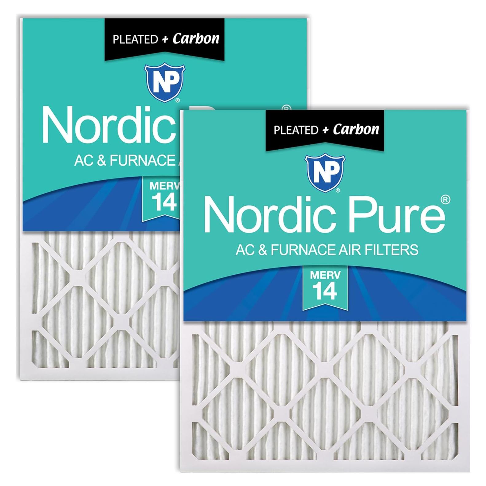 Filtros de Aire Plisados Nordic Pure 20x30x1 MERV 14 Carbon 2 Pzas