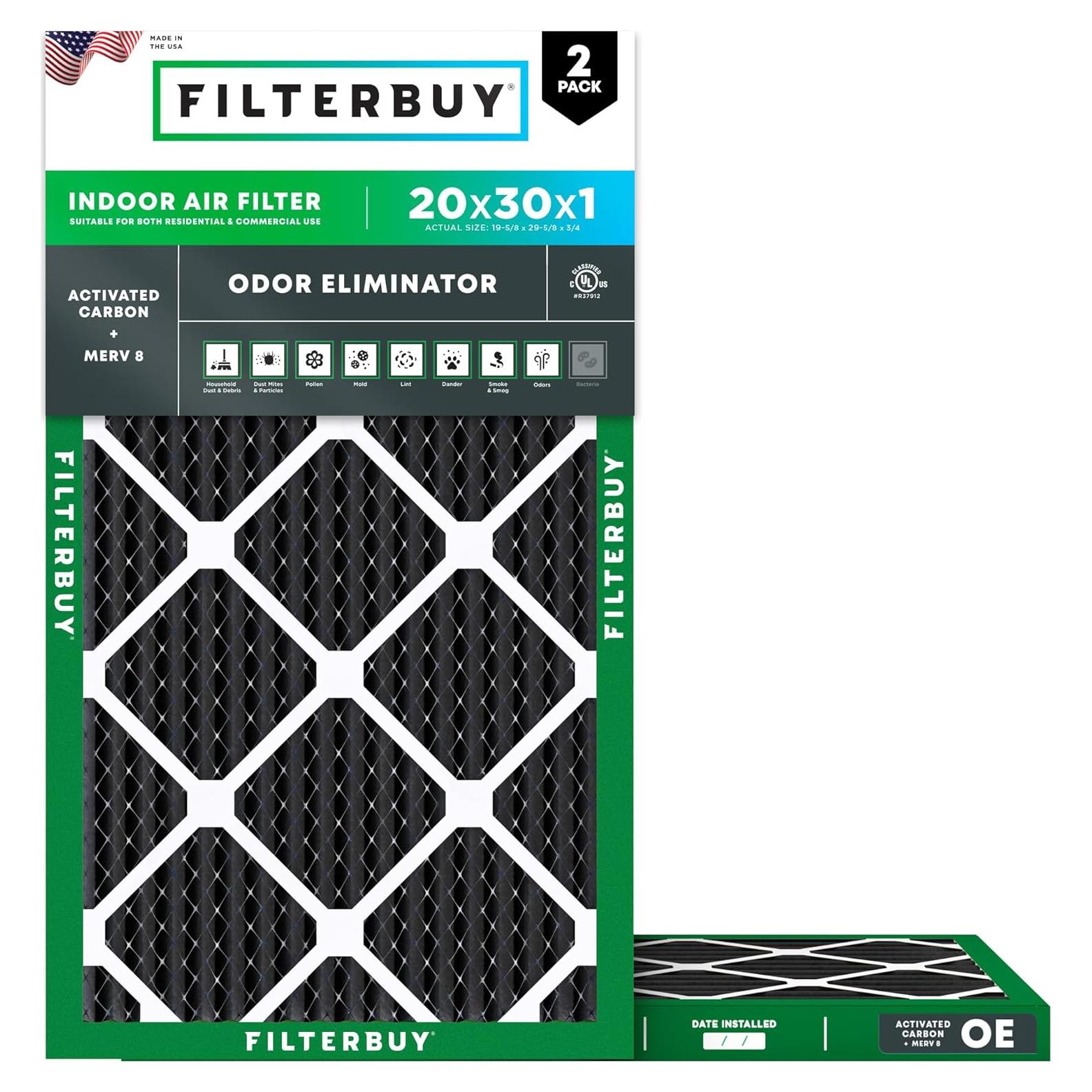 Filtro de aire Filterbuy 20x30x1 MERV 8 con carbón activado