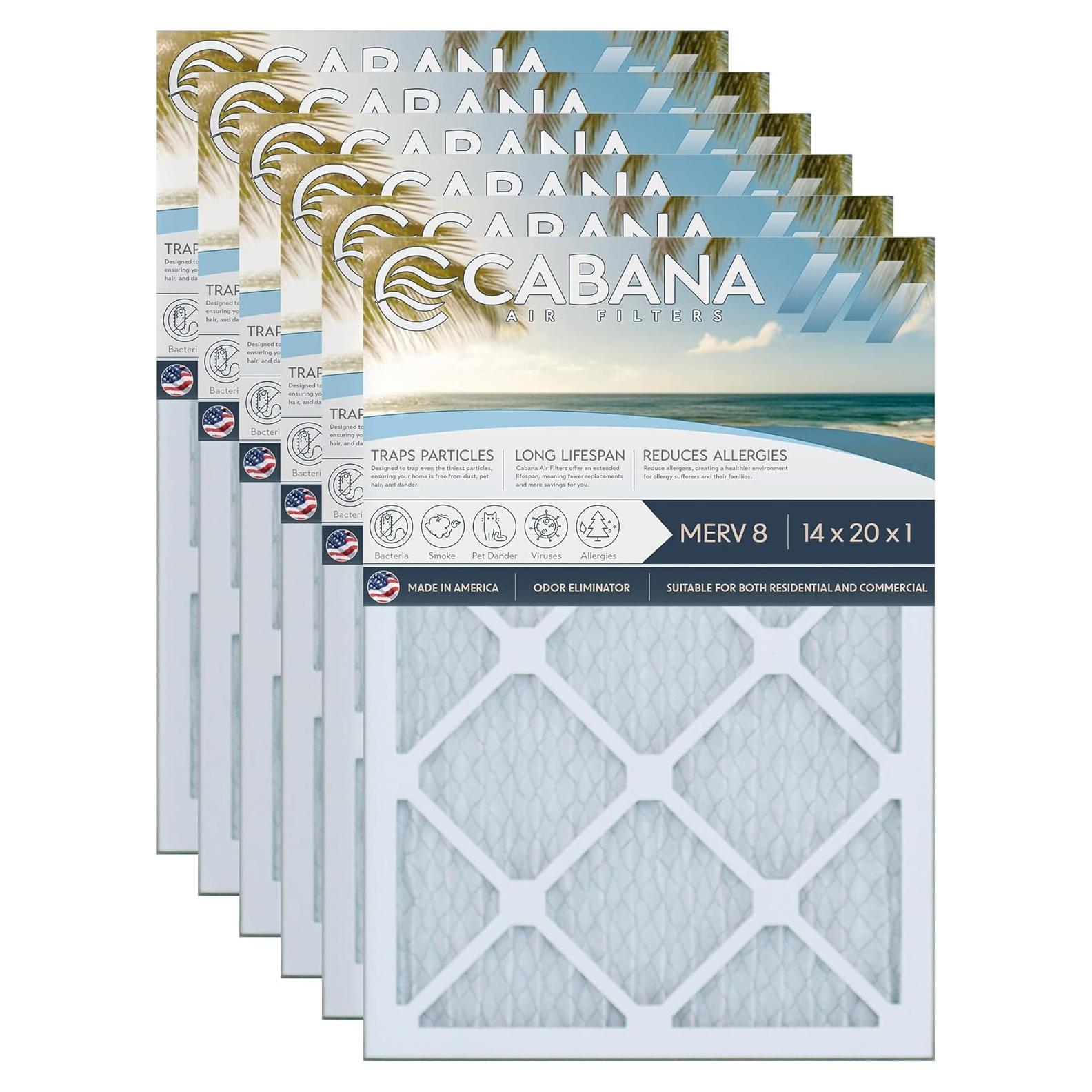 Filtros de Aire Cabana 14x20x1 Merv 8 - Paquete de 6