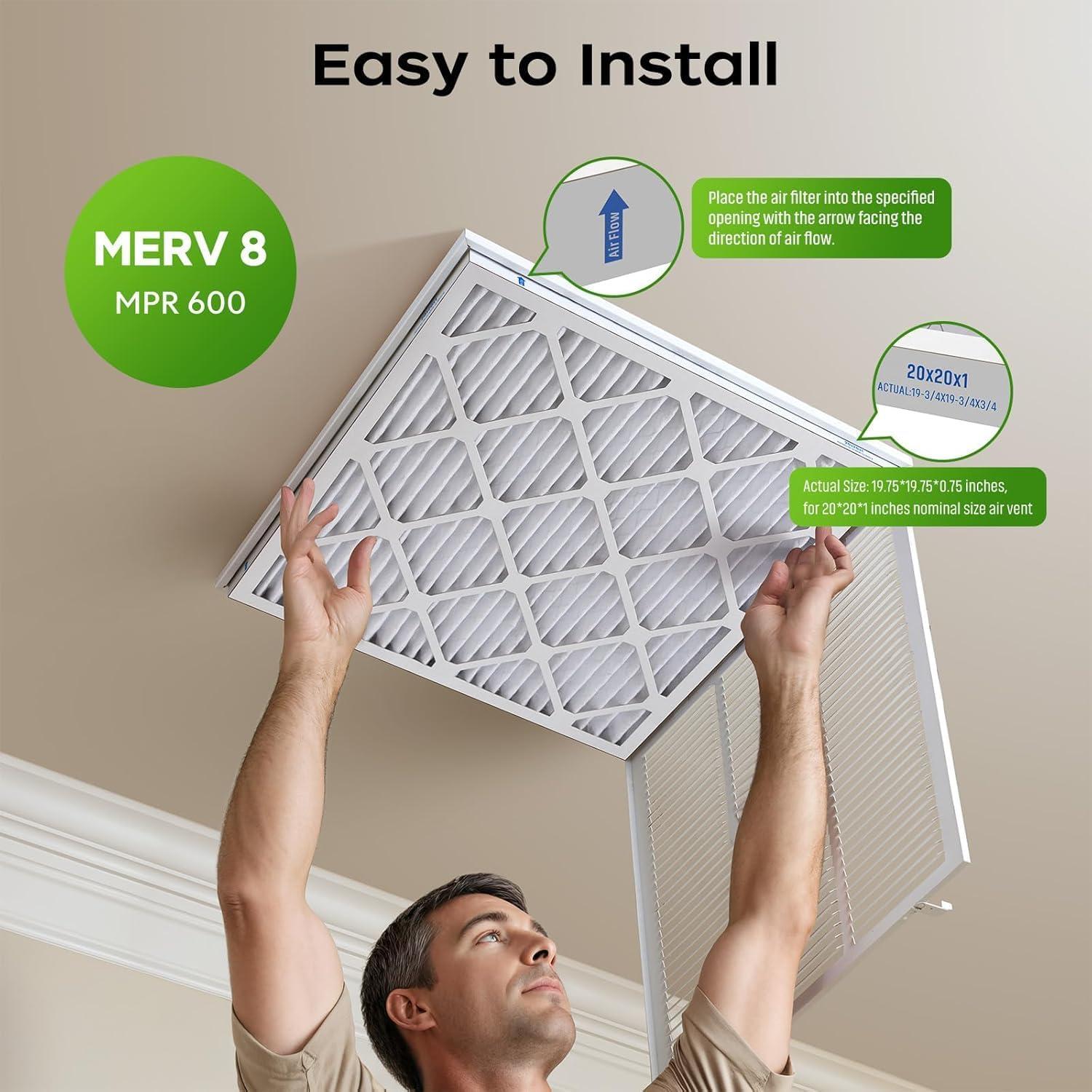 Filtro de Aire Genérico 20x20x1 MERV 8 Paquete de 6