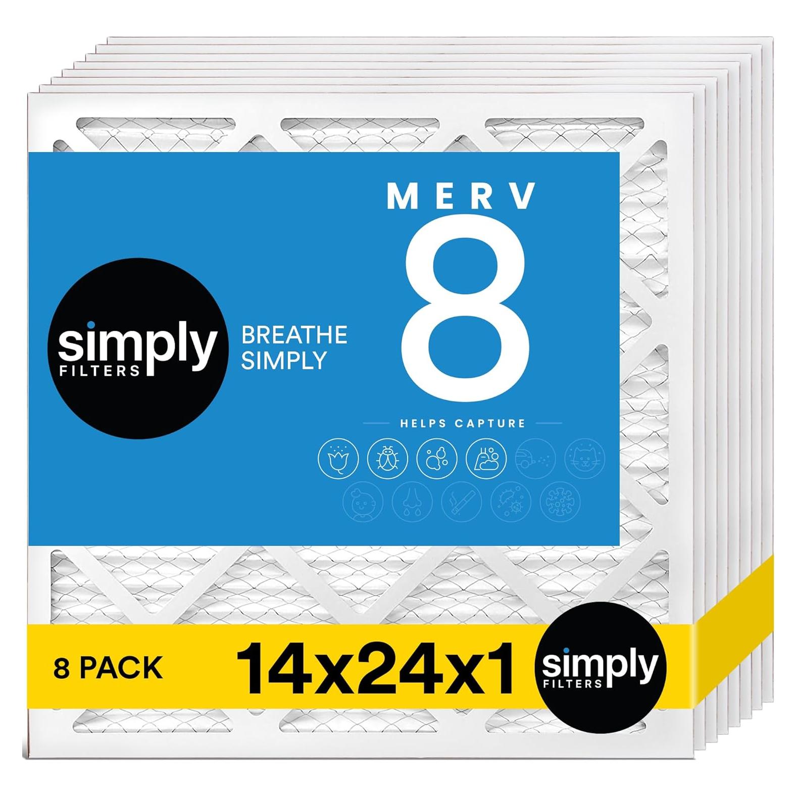 Filtro de Aire Simply MERV 8 14x24x1, Paquete de 8, HVAC