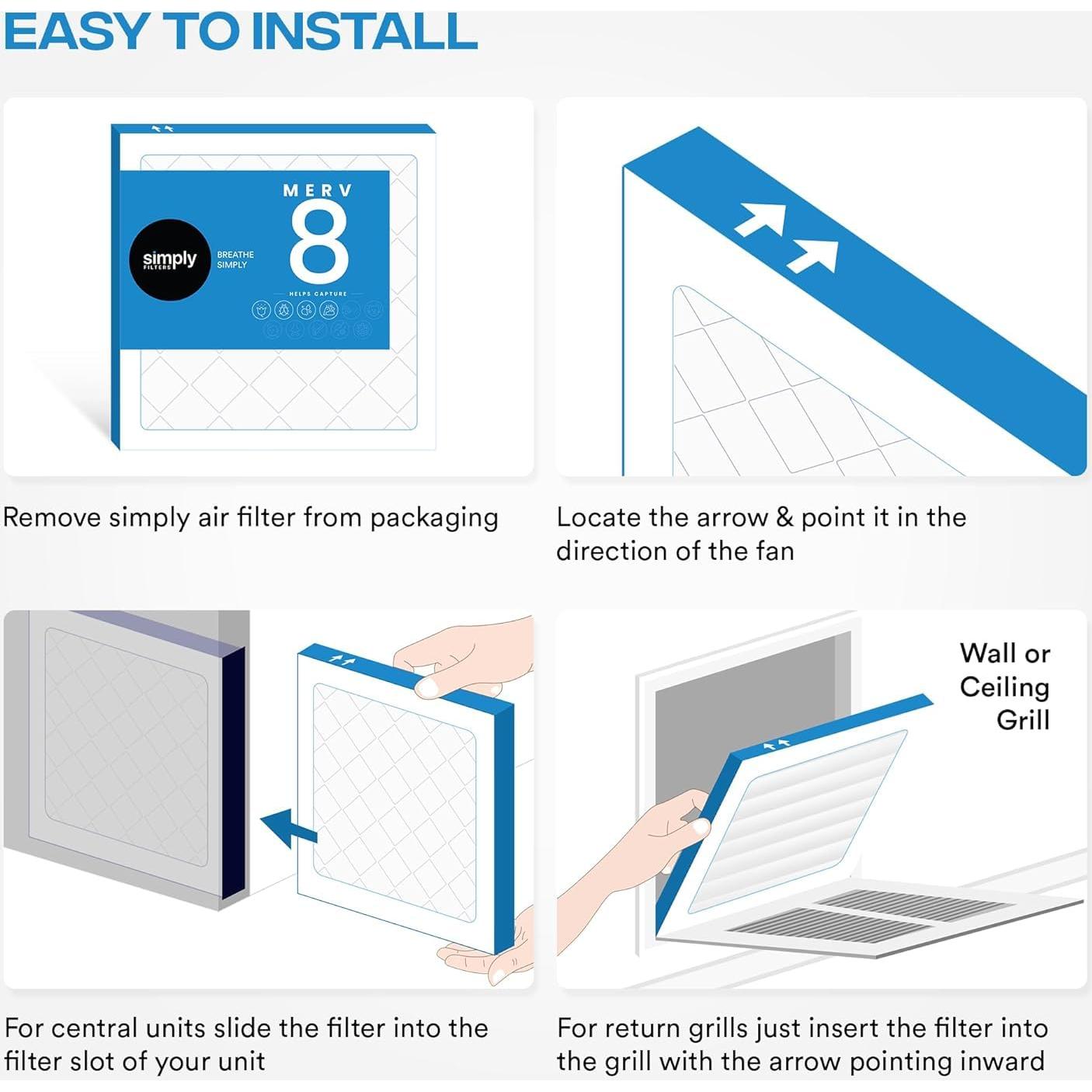 Filtro de Aire Simply MERV 8 14x24x1, Paquete de 8, HVAC