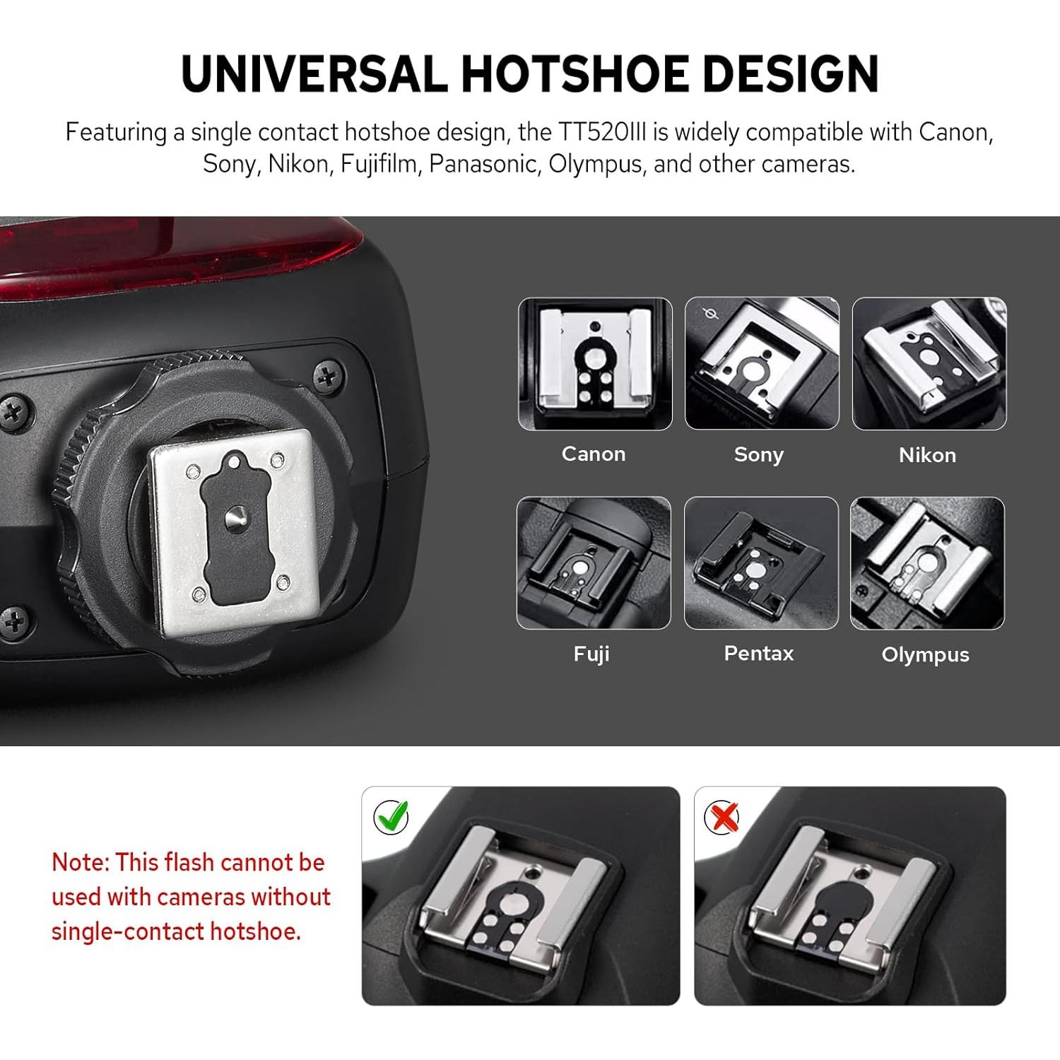 Flash Godox TT520III Universal Manual GN33 para Cámara