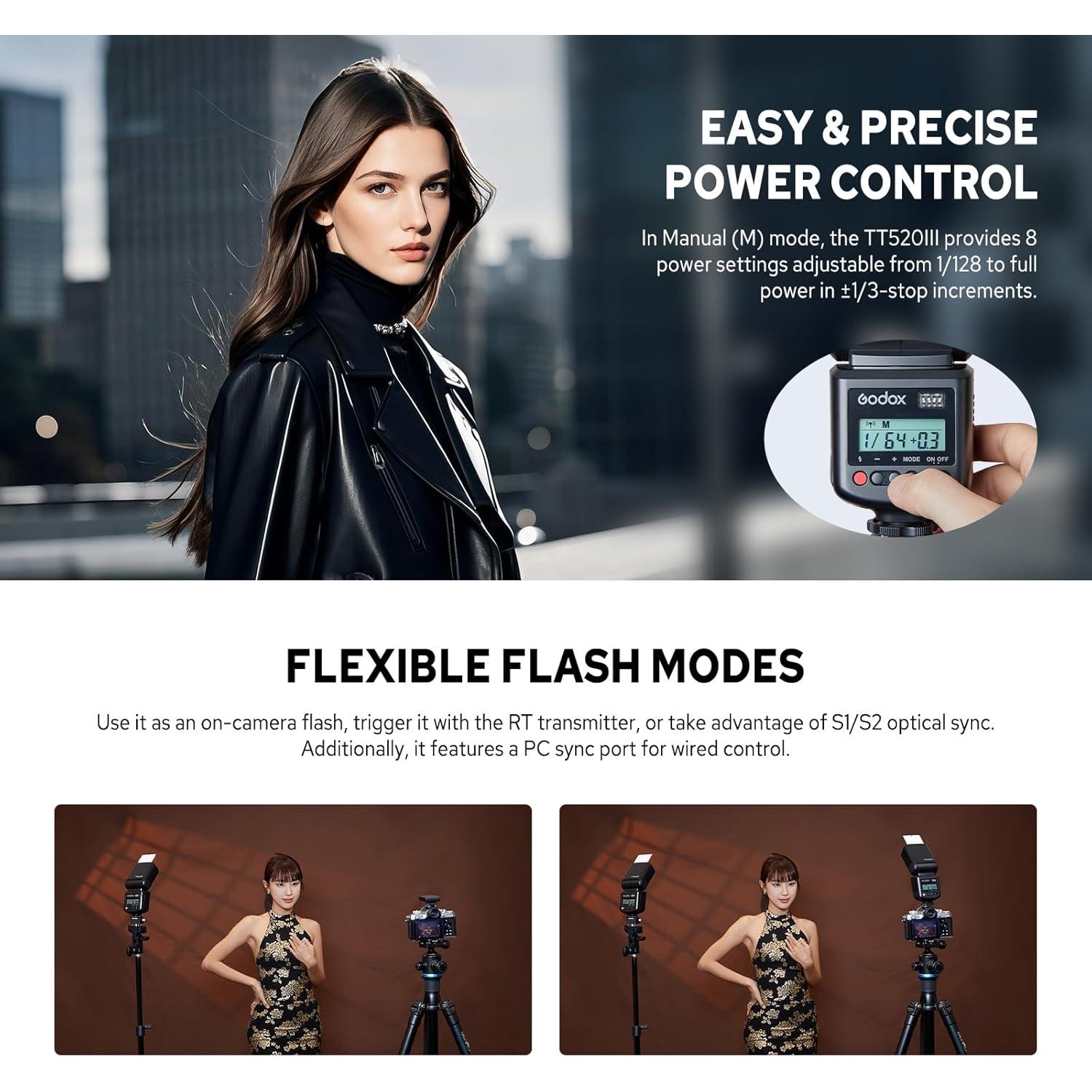 Flash Godox TT520III Universal Manual GN33 para Cámara