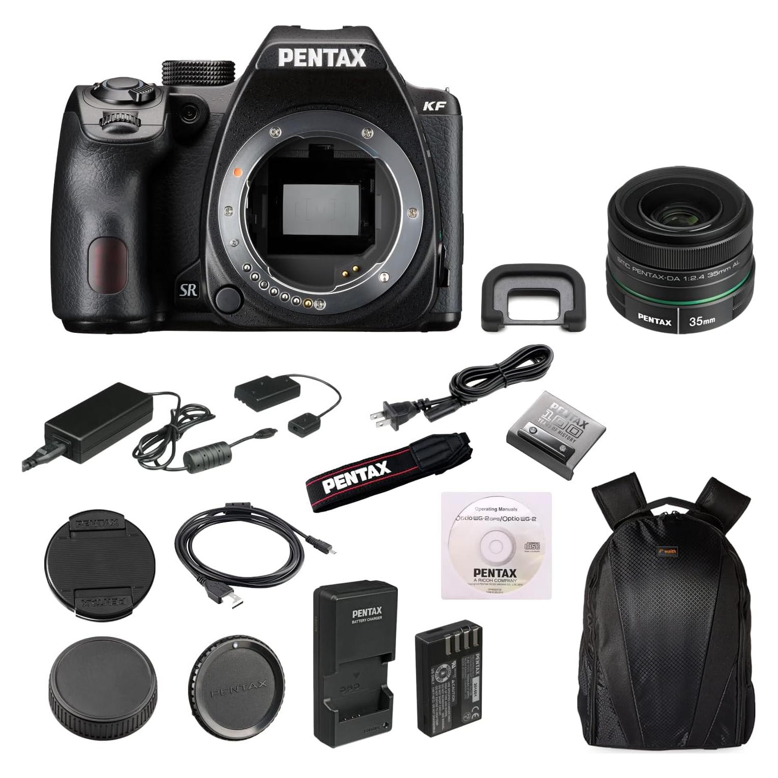 KF APS-C Digital SLR Camera Body (Black) | 24MP CMOS Sensor, Built-in Wi-Fi with Pentax 35mm DA L F2.4 AL Lens and Waith Camera Backpack with Multiple Compartments (Bundle Set)