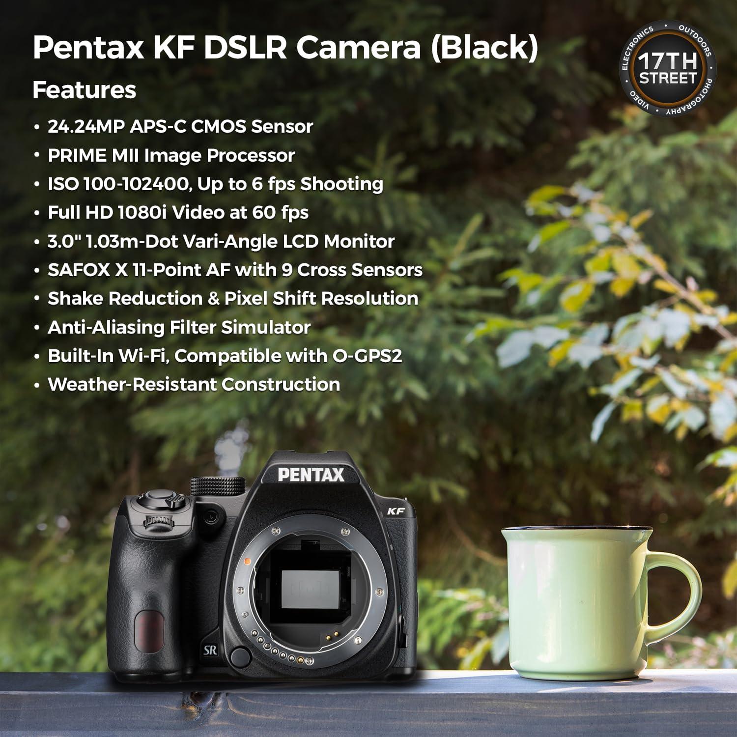 KF APS-C Digital SLR Camera Body (Black) | 24MP CMOS Sensor, Built-in Wi-Fi with Pentax 35mm DA L F2.4 AL Lens and Waith Camera Backpack with Multiple Compartments (Bundle Set)
