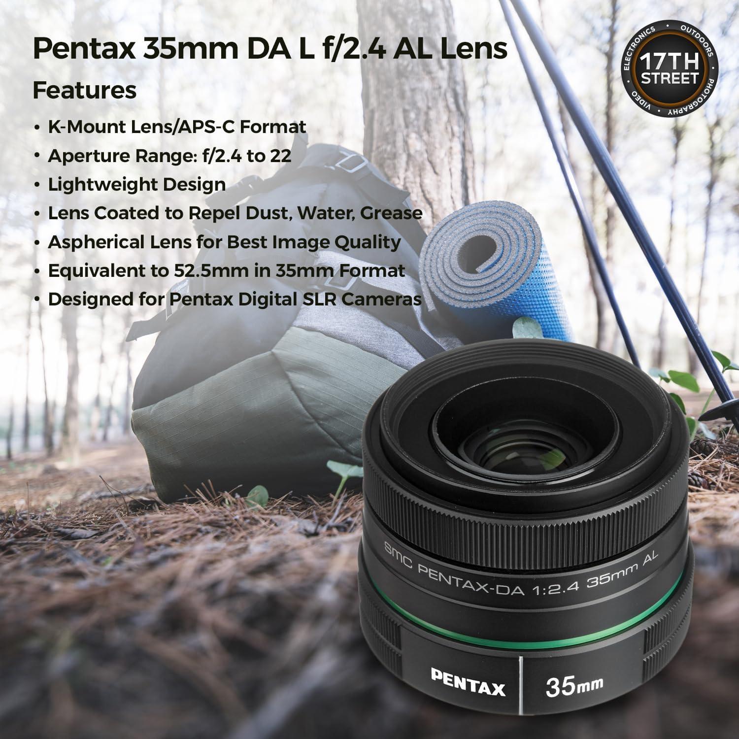 KF APS-C Digital SLR Camera Body (Black) | 24MP CMOS Sensor, Built-in Wi-Fi with Pentax 35mm DA L F2.4 AL Lens and Waith Camera Backpack with Multiple Compartments (Bundle Set)