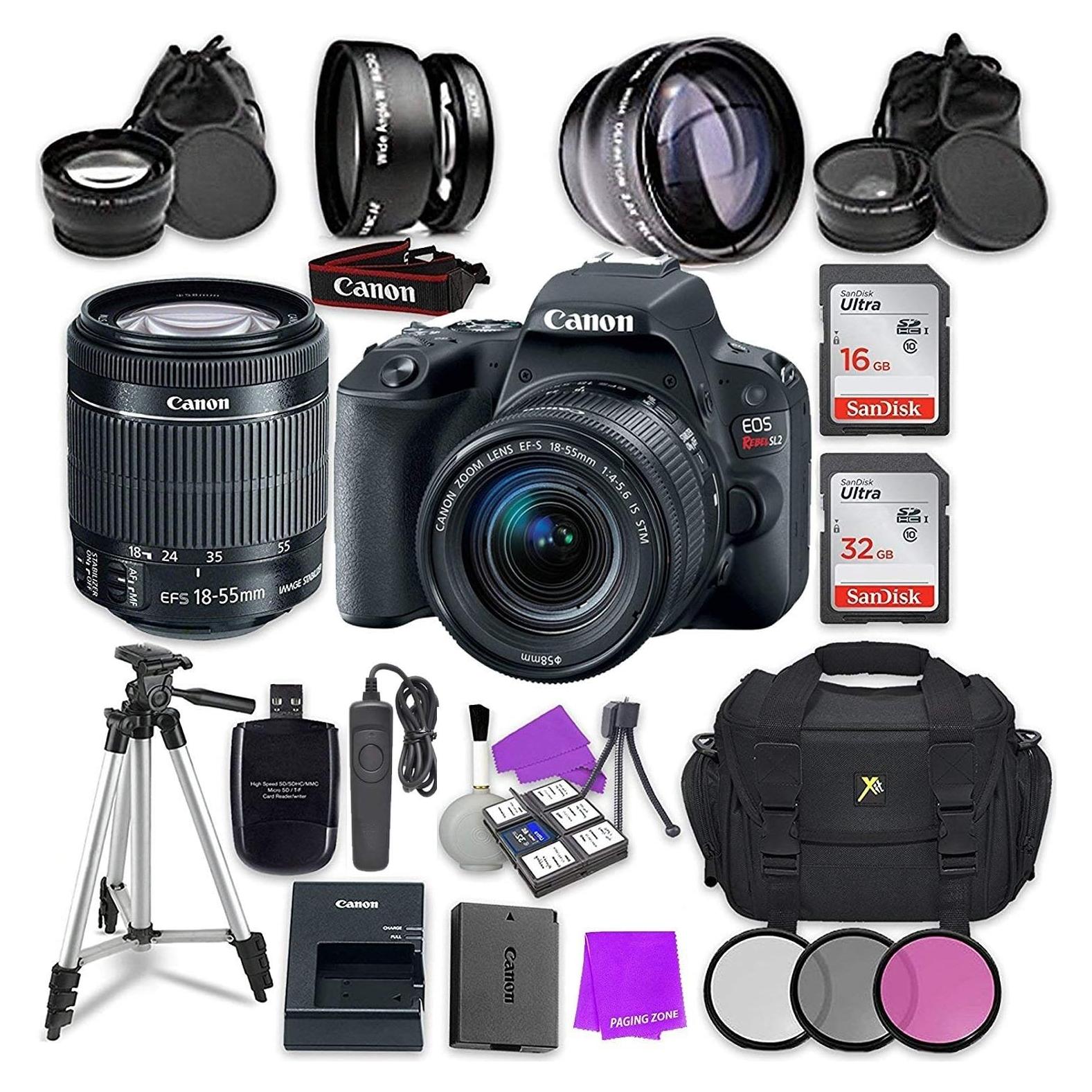 Cámara DSLR Canon EOS Rebel SL2 24.2MP + Lente 18-55mm + Accesorios