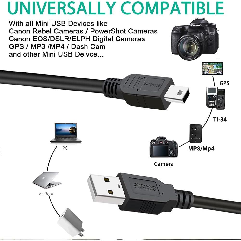 Cable USB Mini B 1.83 m SCOVEE para cámaras Canon DSLR y PowerShot