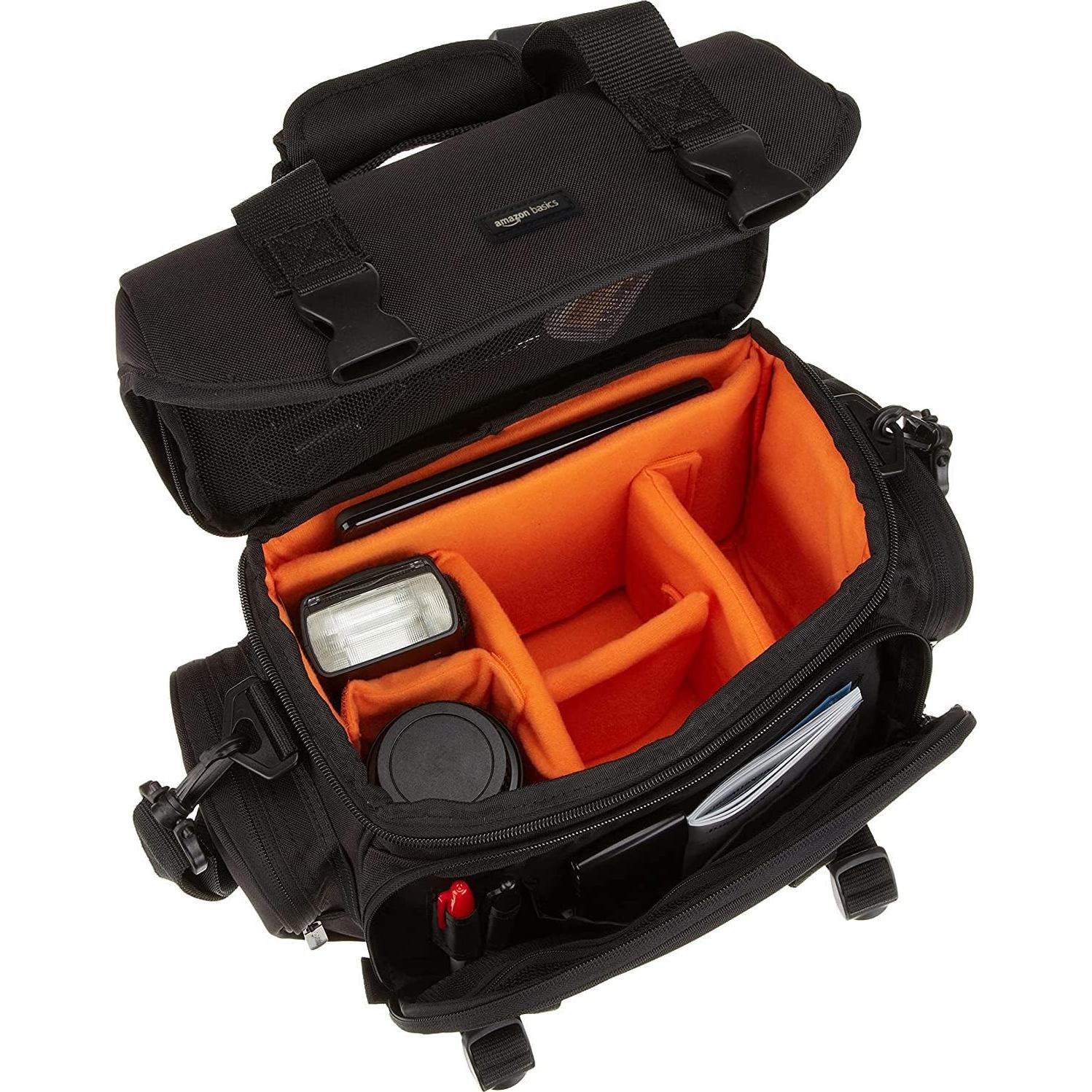 Bolsa Grande para Gadget DSLR Amazon Basics Negra Interior Naranja