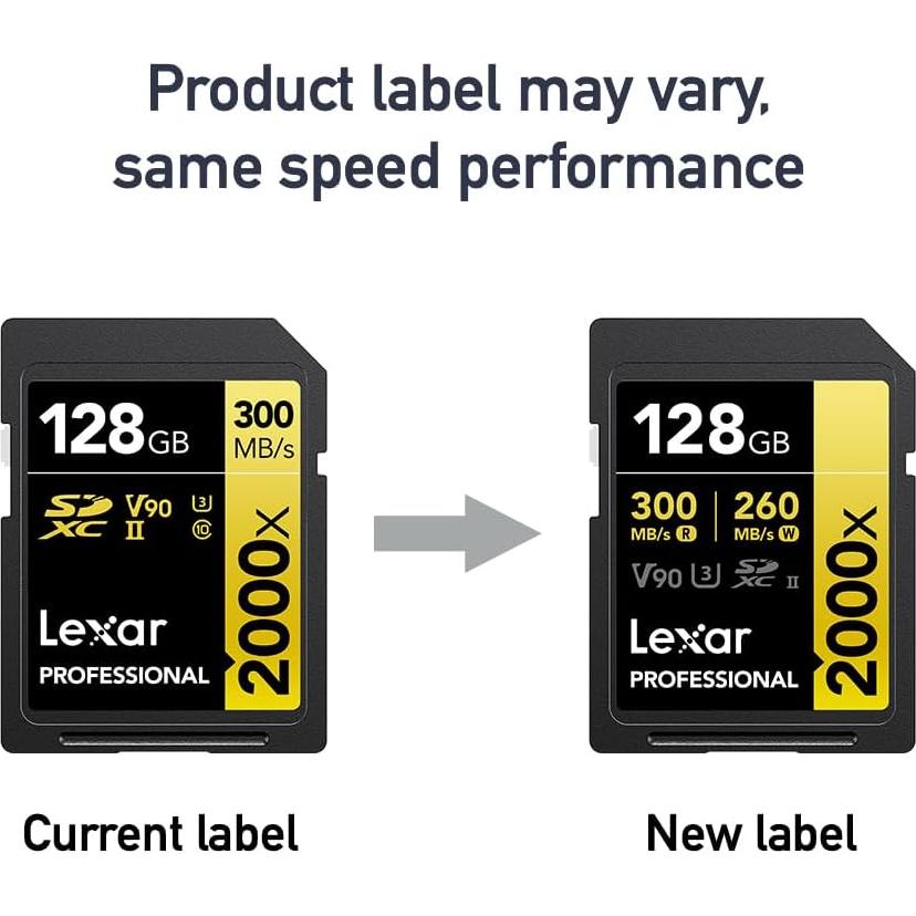 Tarjeta SD Lexar 128GB Profesional 2000x UHS-II C10 U3 V90