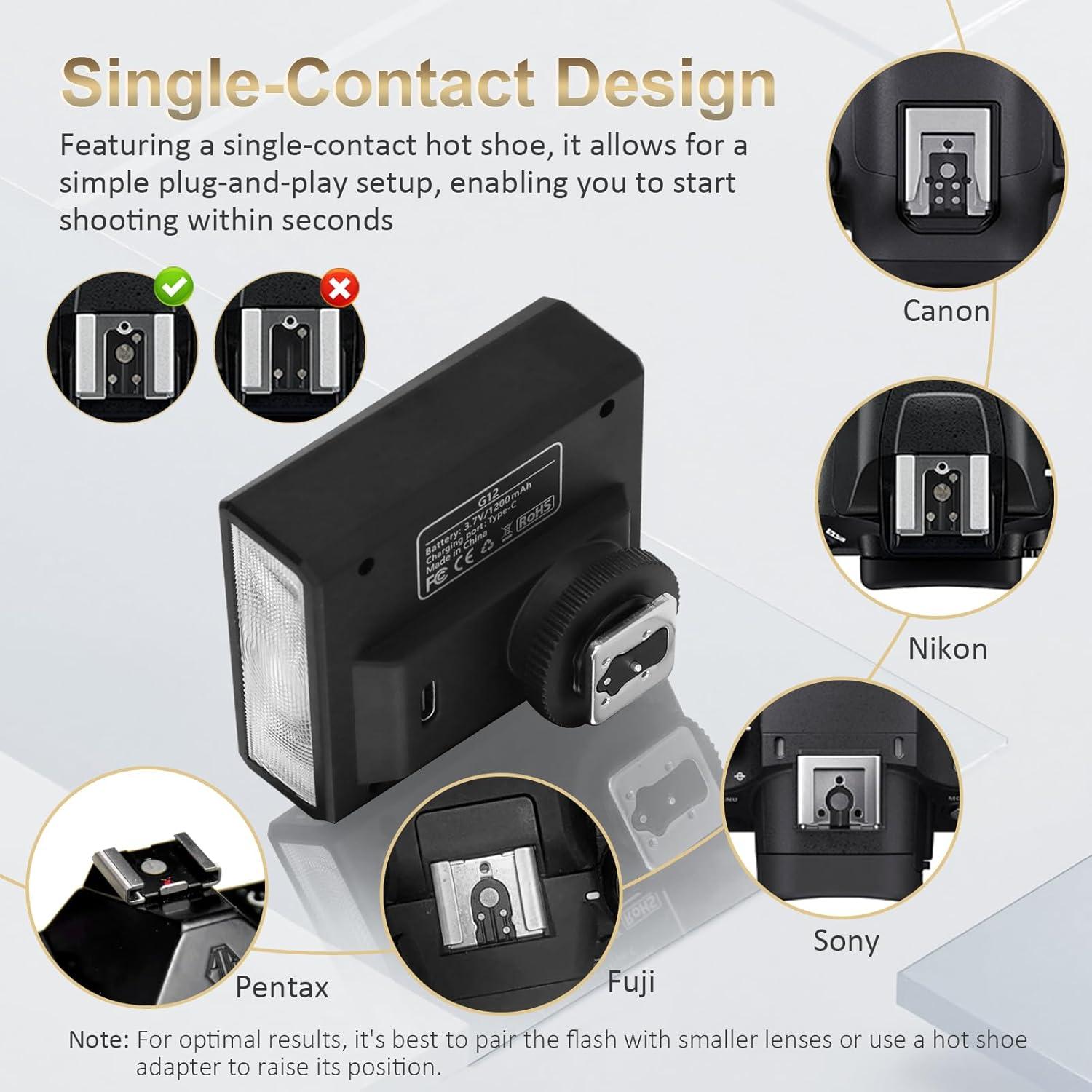 Flash Mini G12 NULBOFU para Cámara, GN12 5600K, Batería 1200mAh