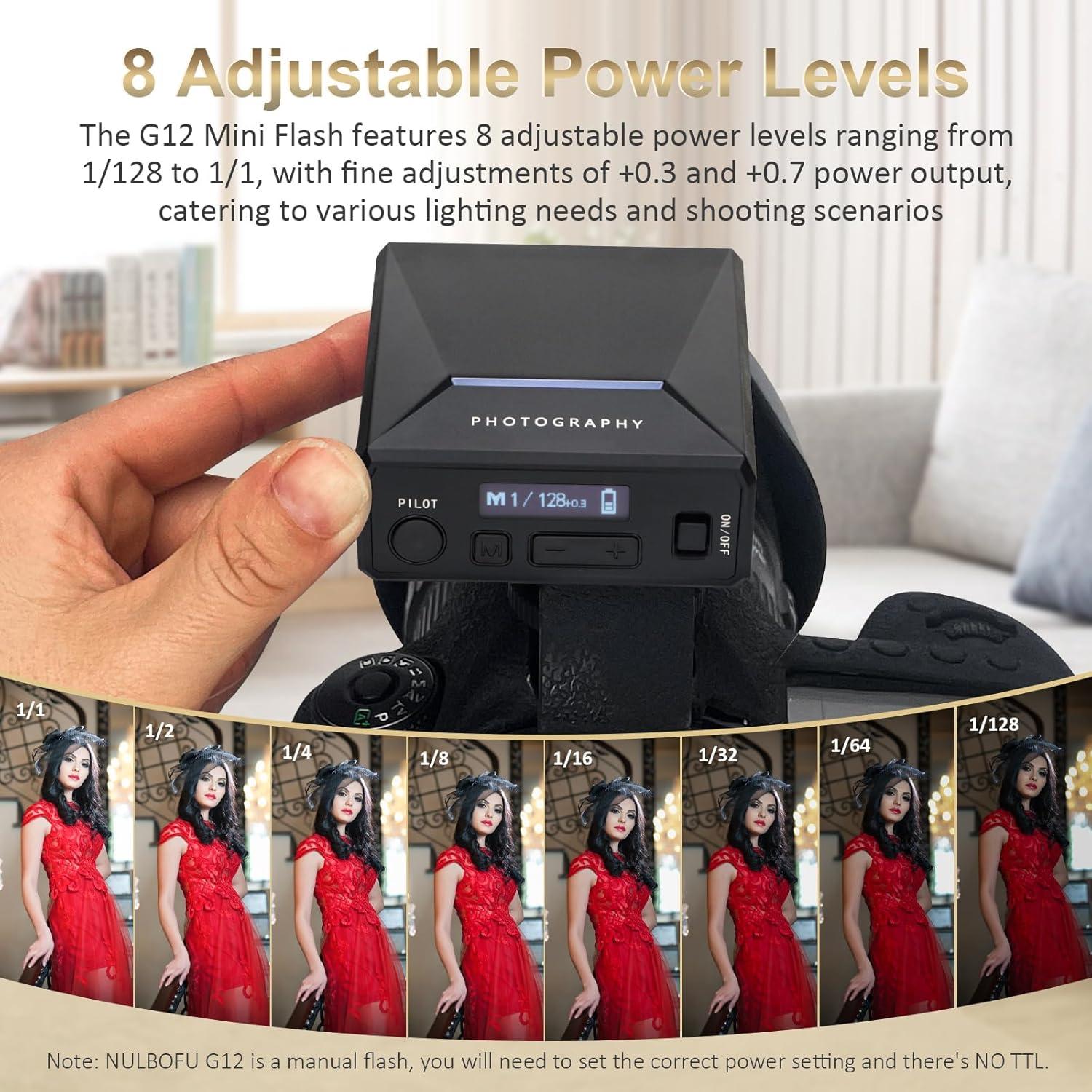 Flash Mini G12 NULBOFU para Cámara, GN12 5600K, Batería 1200mAh