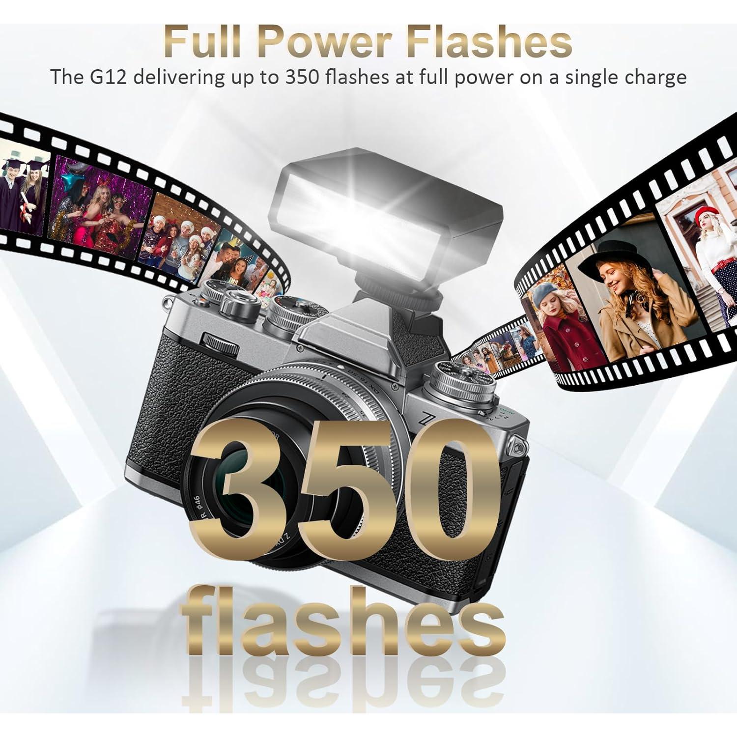 Flash Mini G12 NULBOFU para Cámara, GN12 5600K, Batería 1200mAh