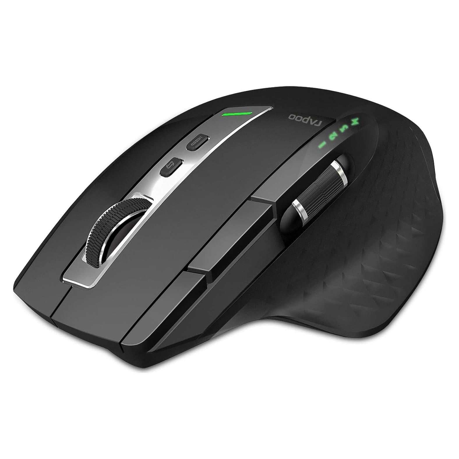 Rapoo Bluetooth Wireless Mouse, 4 Adjustable DPI Rechargeable, Multi-Device (3 Bluetooth+USB) Programmable Ergonomic Mouse with Side Roller, Laser Mouse for Laptop Desktop PC