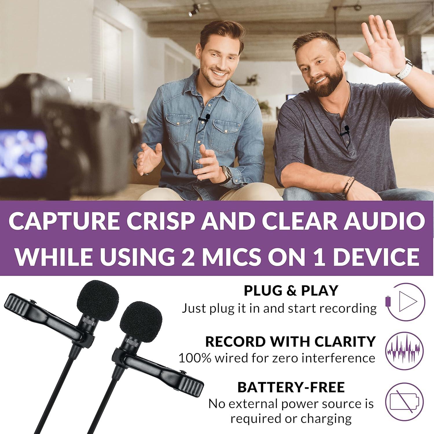 Kit de micrófono lavalier Purple Panda DualLavMic - 2 micrófonos 1.5m