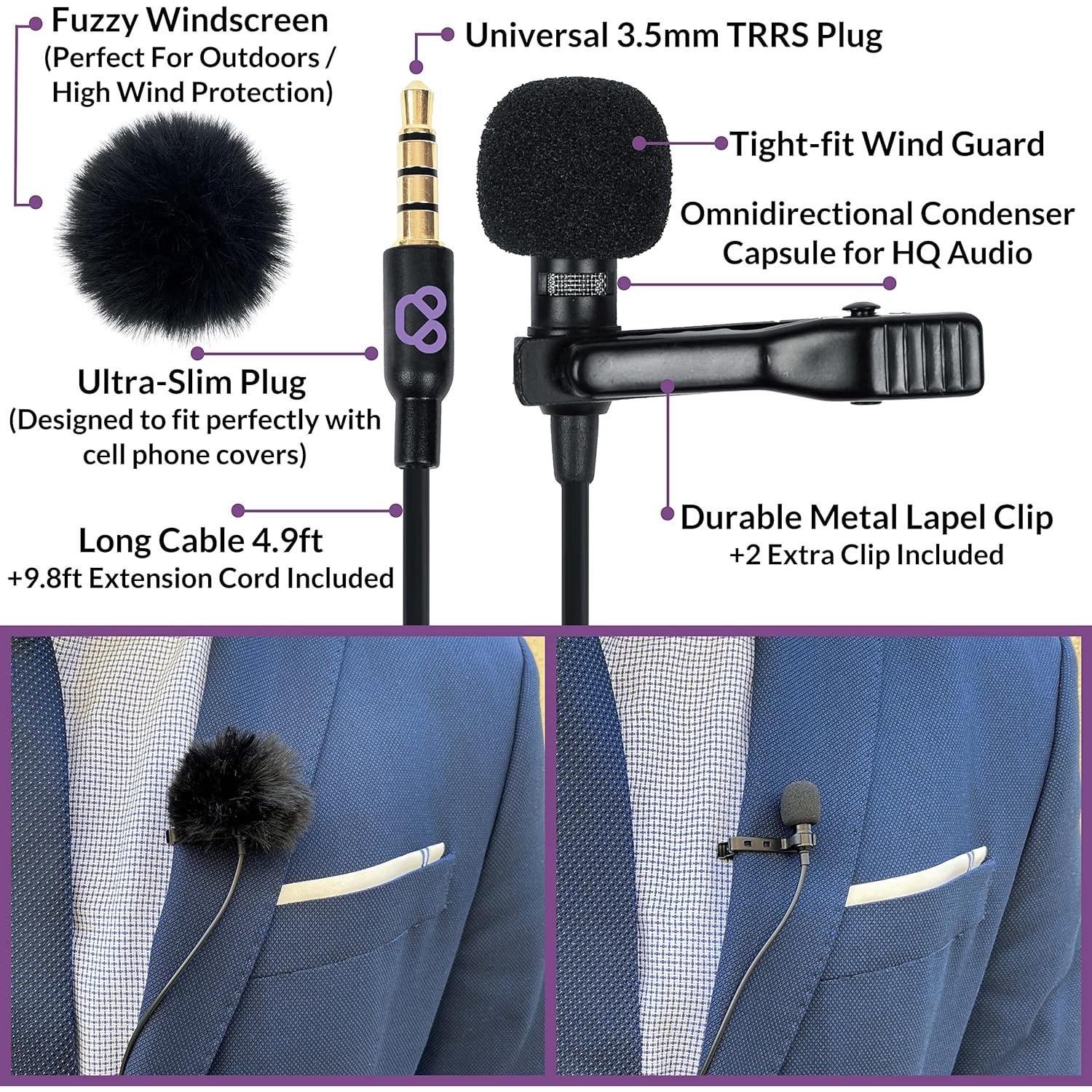 Kit de micrófono lavalier Purple Panda DualLavMic - 2 micrófonos 1.5m