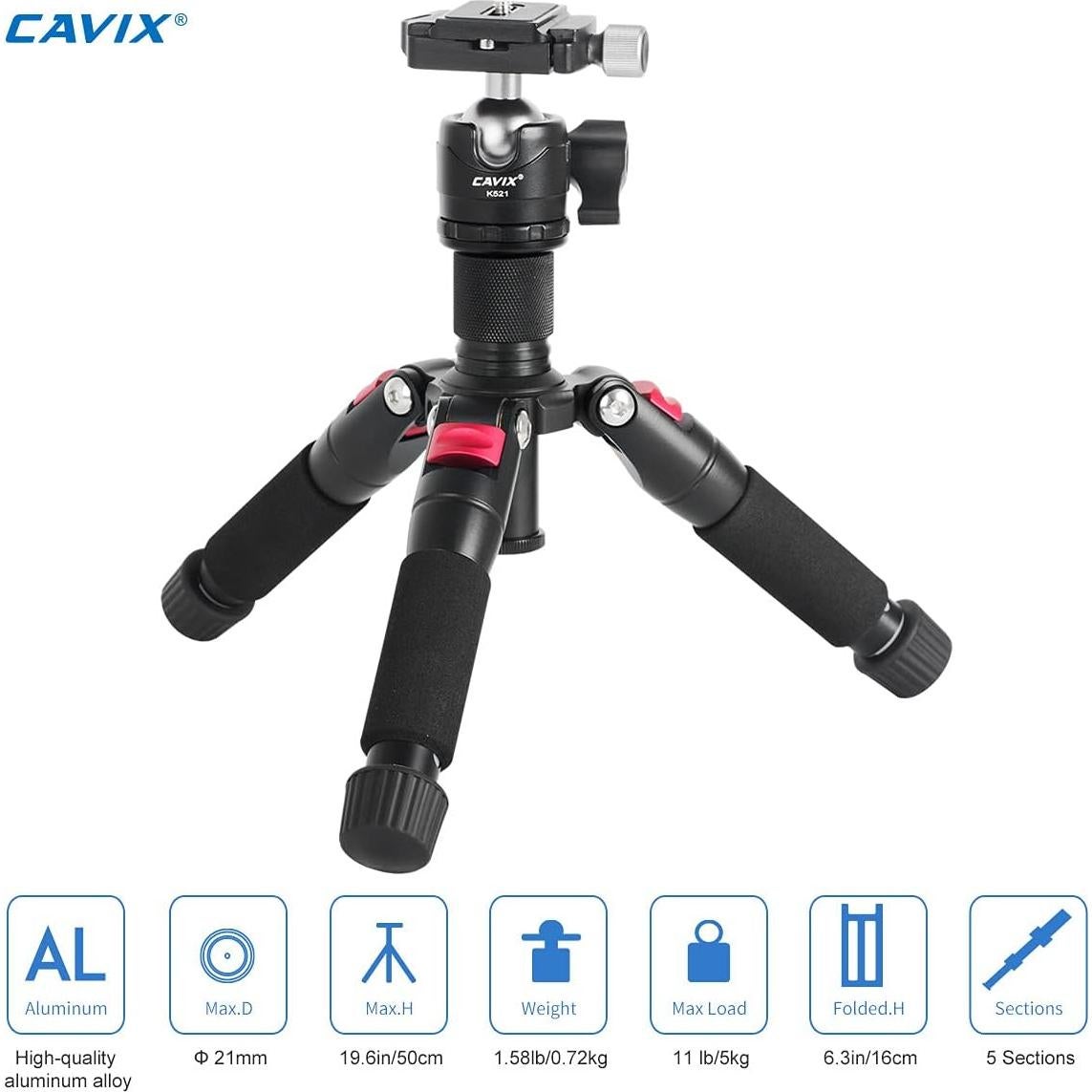 Trípode Mini de Escritorio CAVIX K521 50cm 360° Cabezal