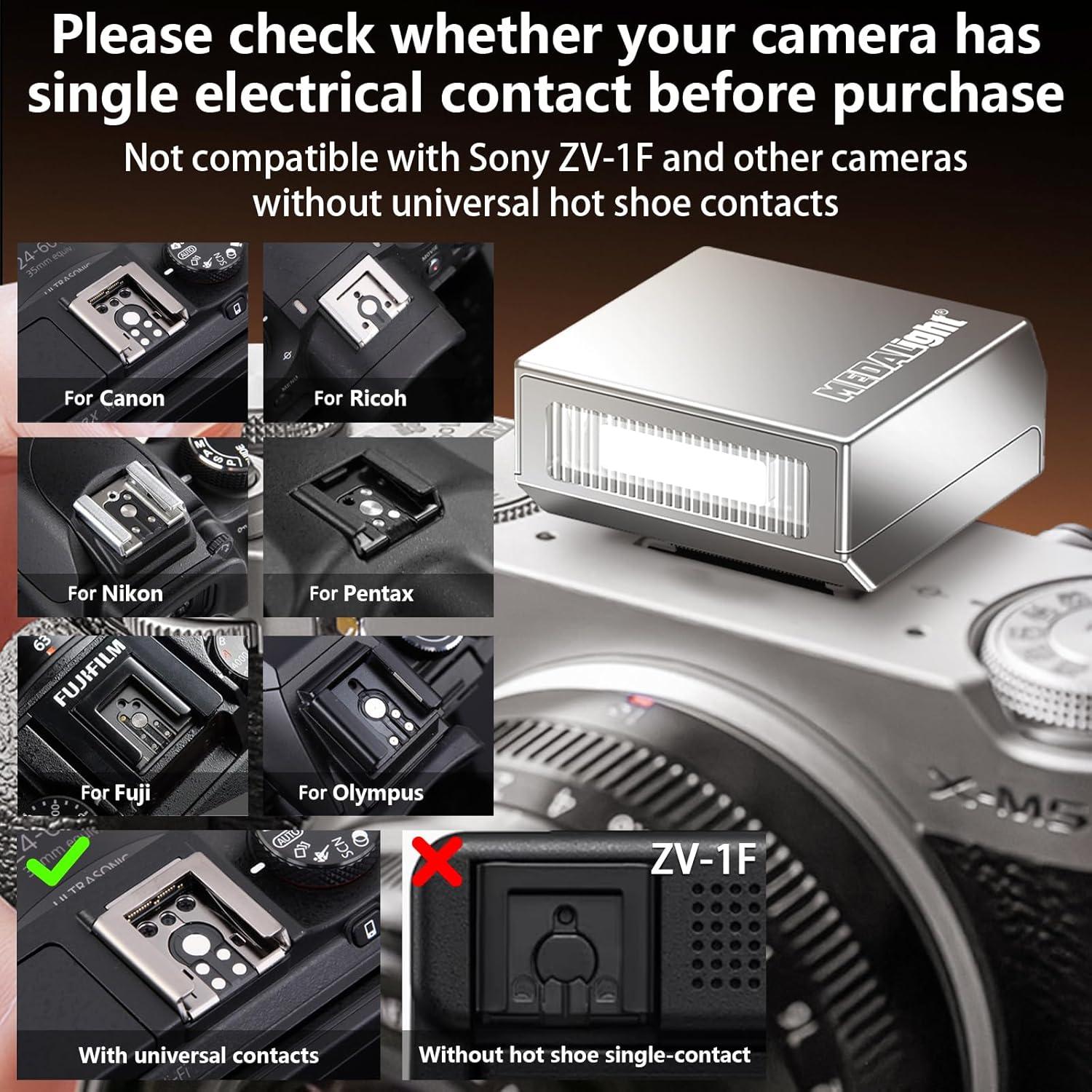 Flash Mini F1s Aluminio MEDALight para Cámaras DSLR Plata