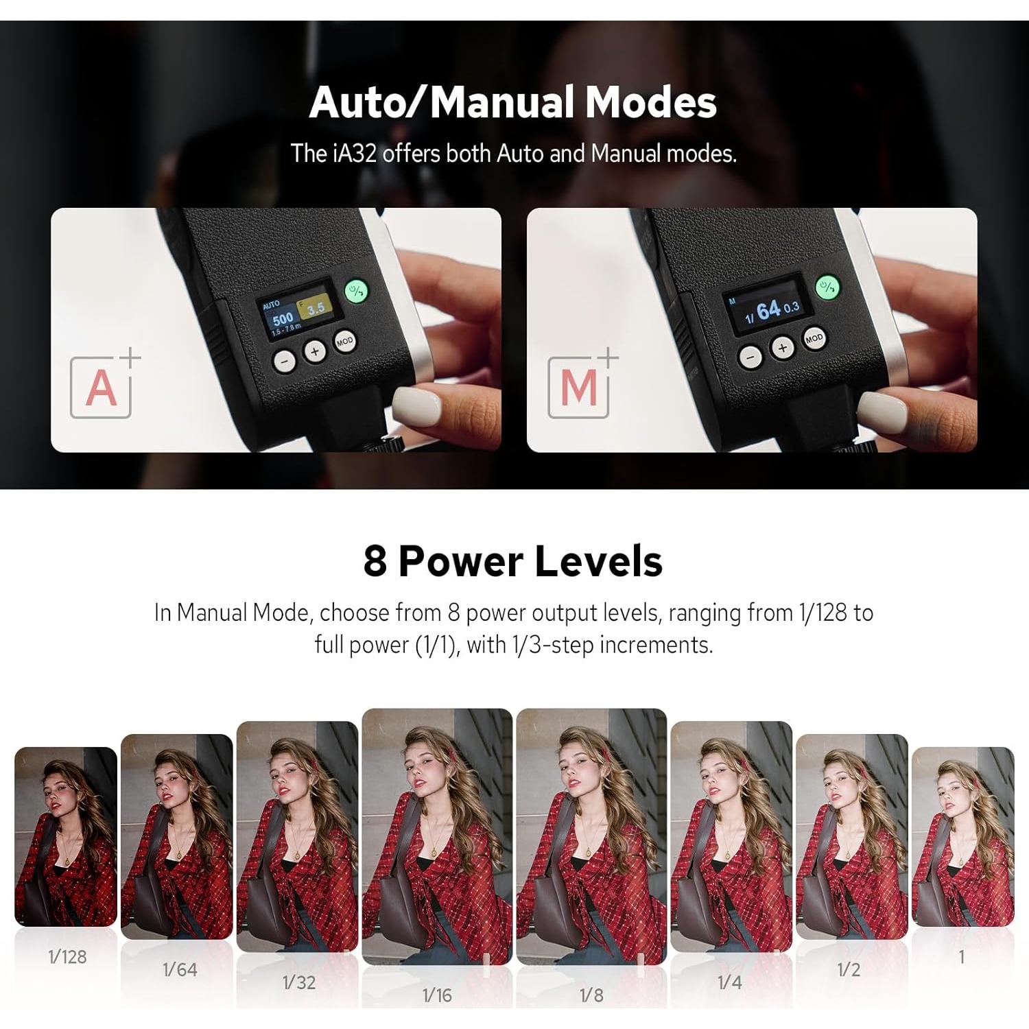 Flash Godox iA32 Mini para Cámara - 8 Niveles de Potencia