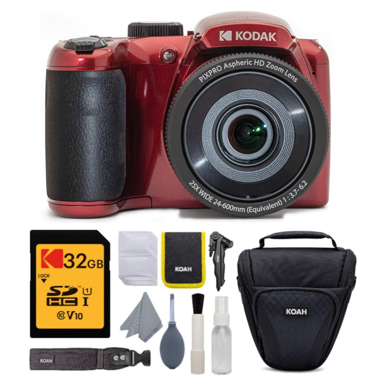 Cámara Digital Kodak PIXPRO AZ255 16MP Zoom 25x Rojo + Accesorios