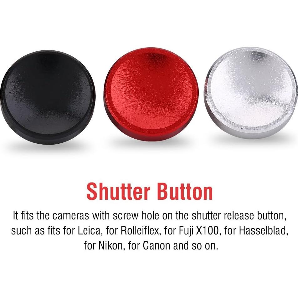 3PCS Camera Button, Aluminium Alloy Shutter Button with Concave Surface, Fits for Cameras with Screw Hole on The Shutter Release Button (Red Black Silver)