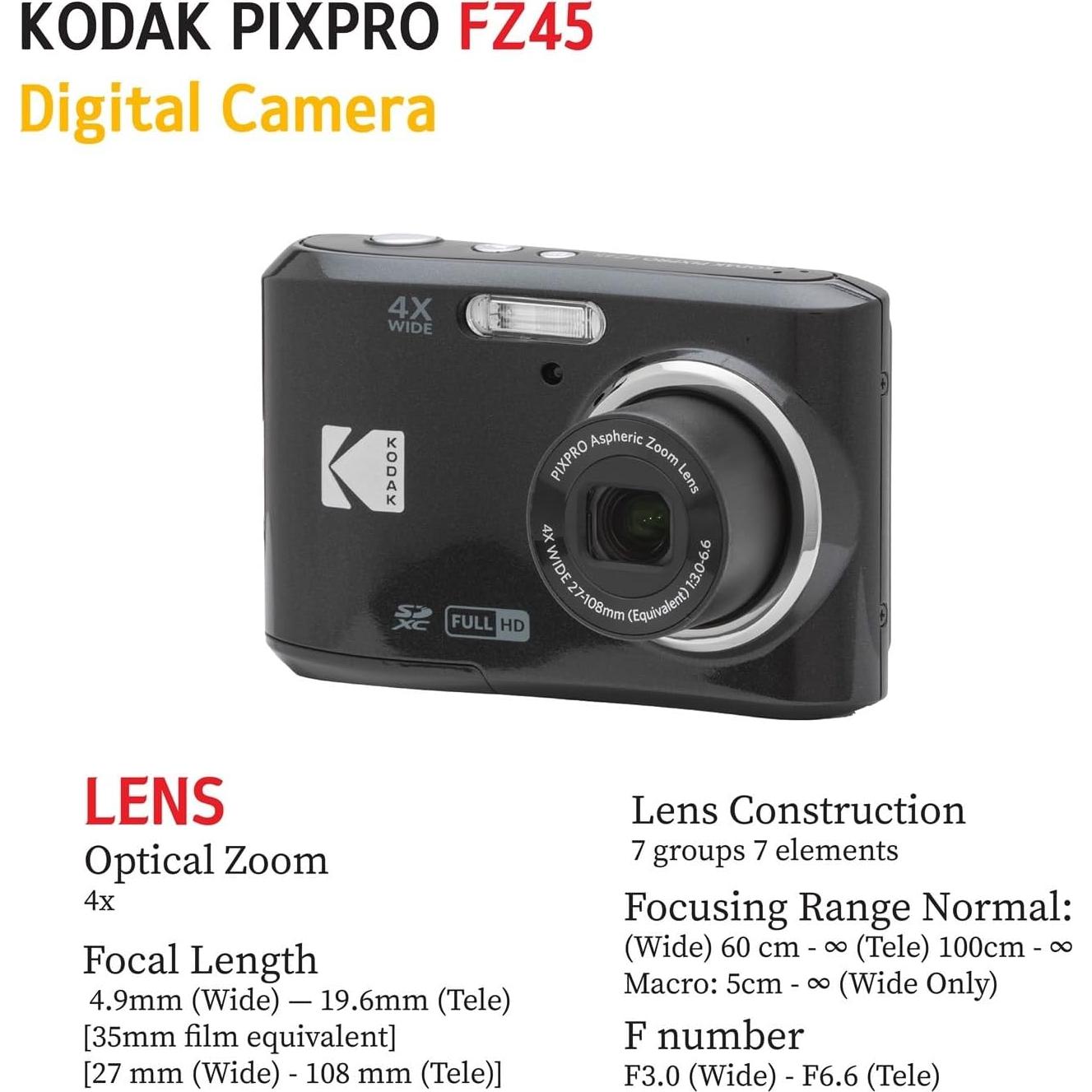 Cámara Digital Kodak PIXPRO FZ45 + Accesorios Completo