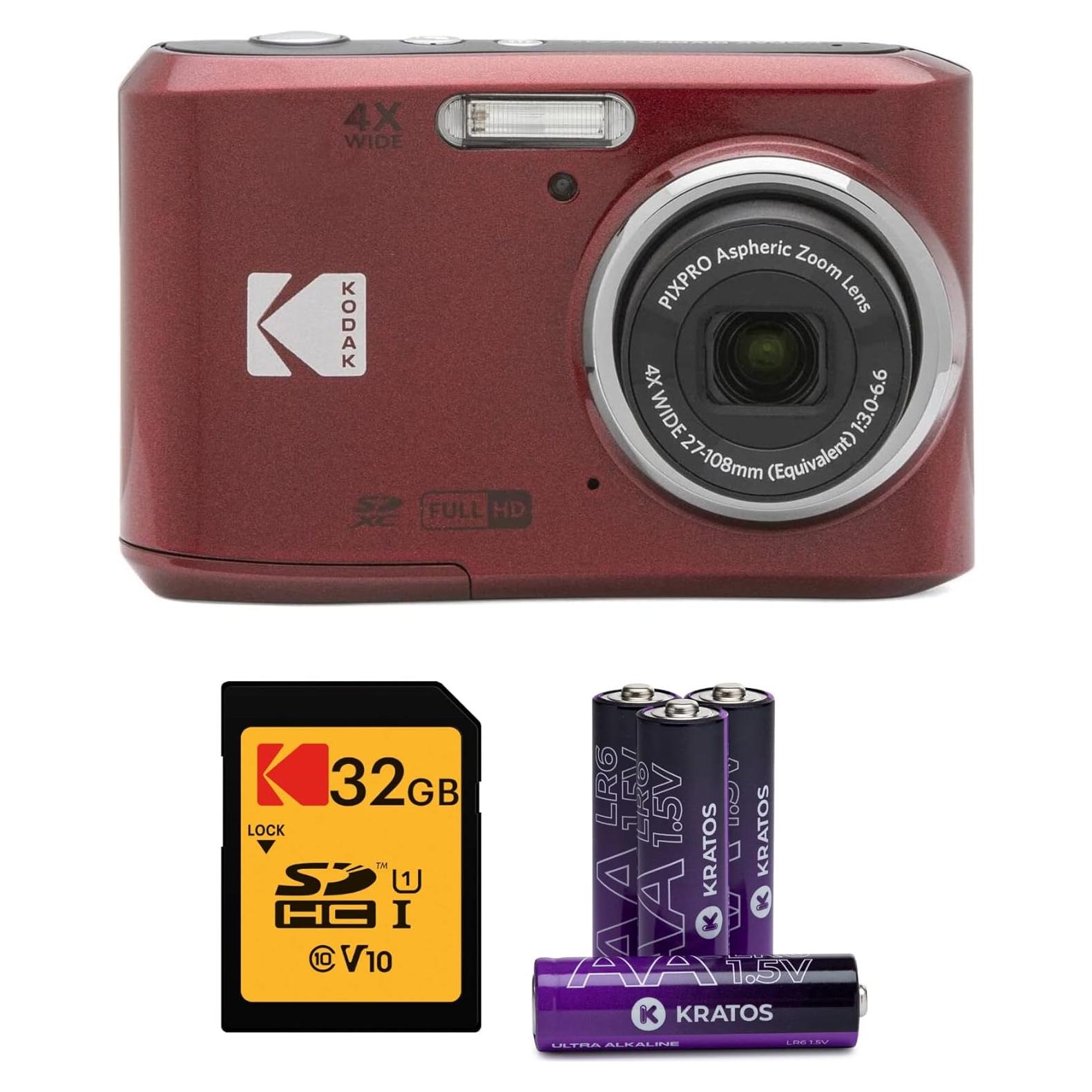 Cámara Digital Kodak PIXPRO FZ45 Rojo + Tarjeta 32GB + Baterías AA