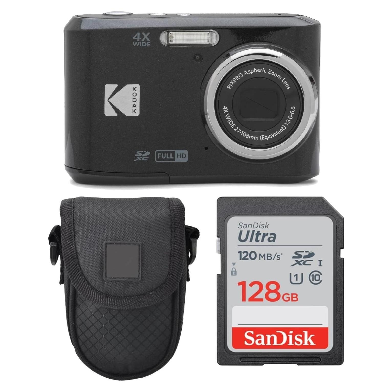 Cámara Digital Kodak PIXPRO FZ45 Negra 16MP Zoom 4x + Funda + 128GB