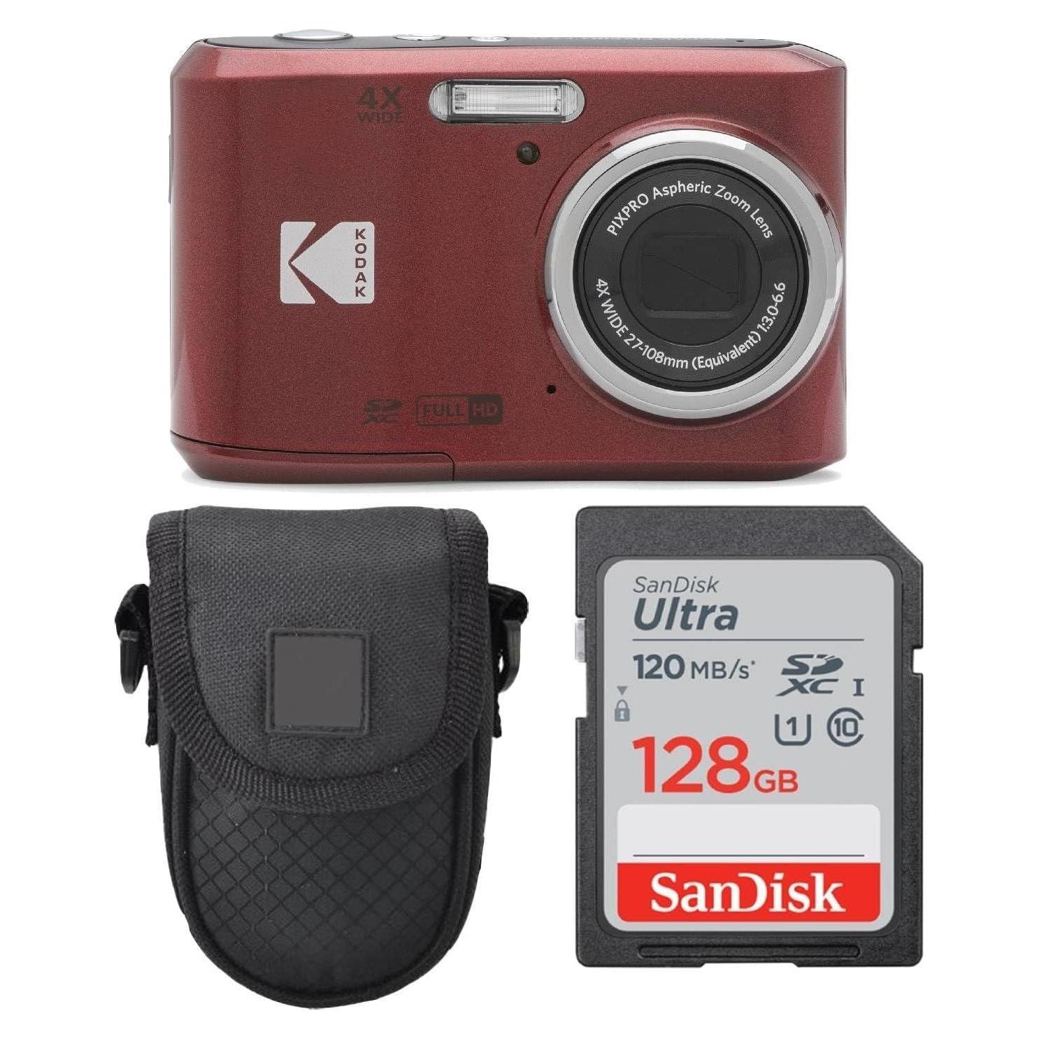 Cámara Digital Kodak PIXPRO FZ45 Roja + Funda + Tarjeta 128GB